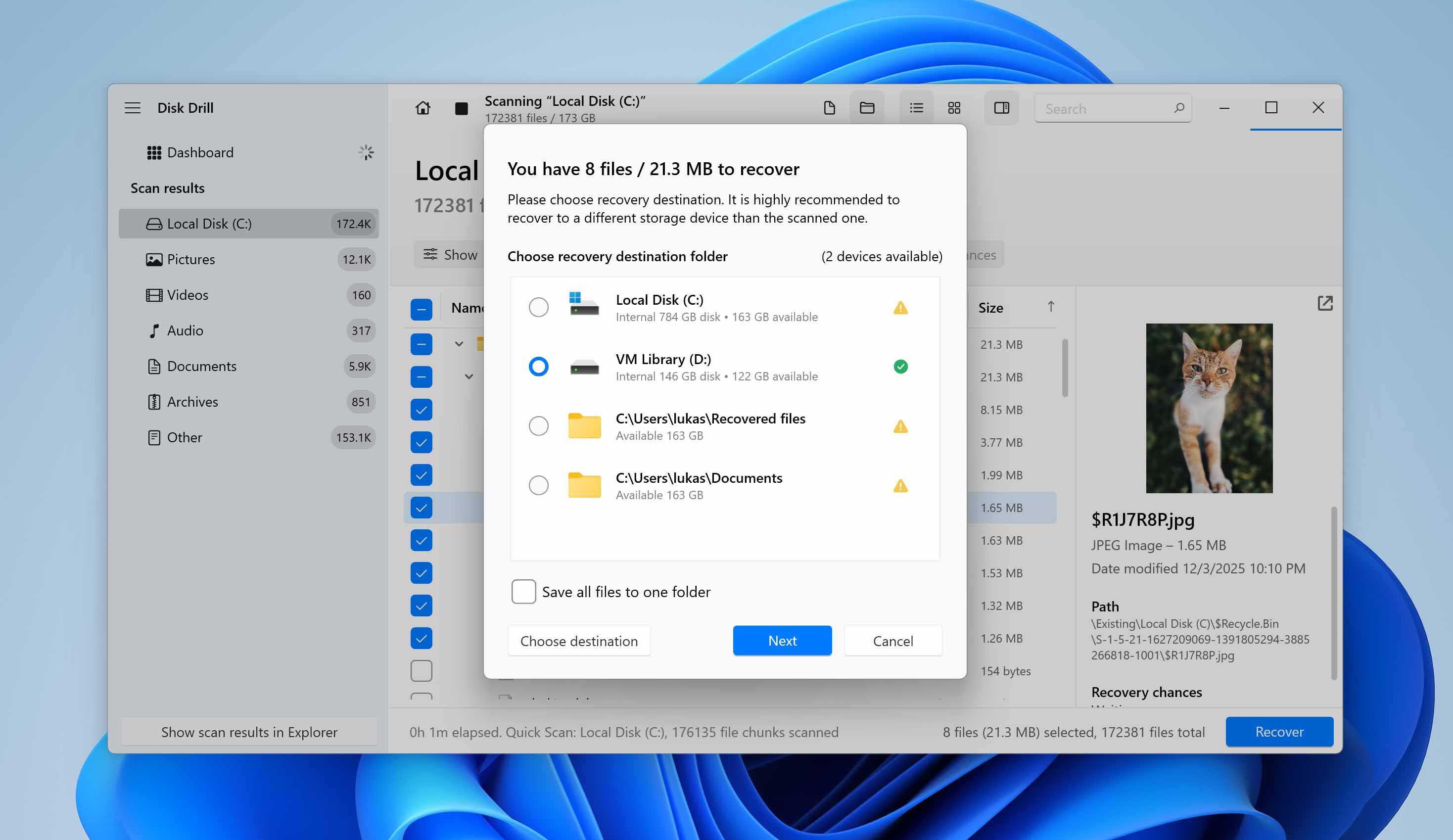 choose recovery location