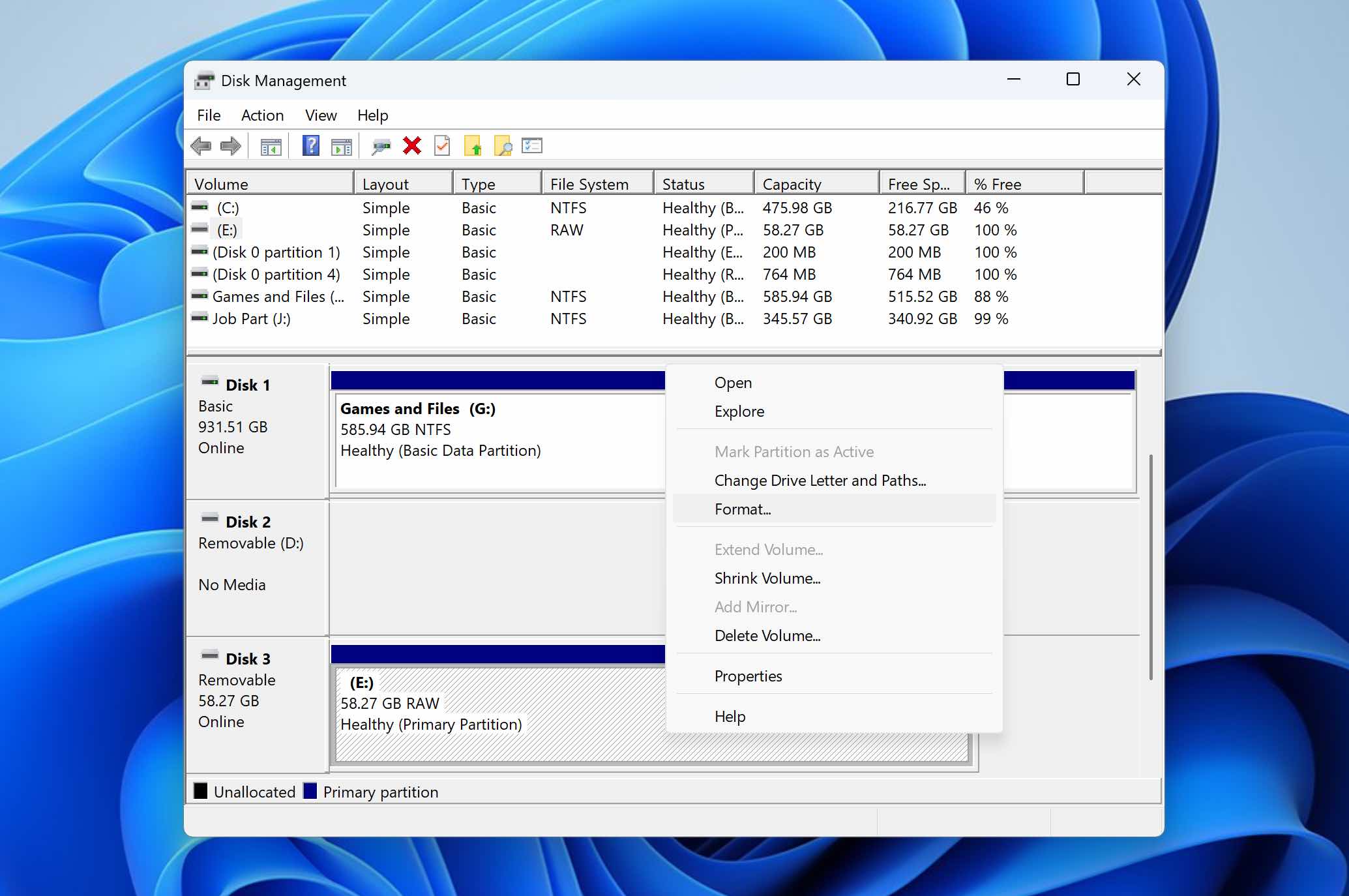 select format option