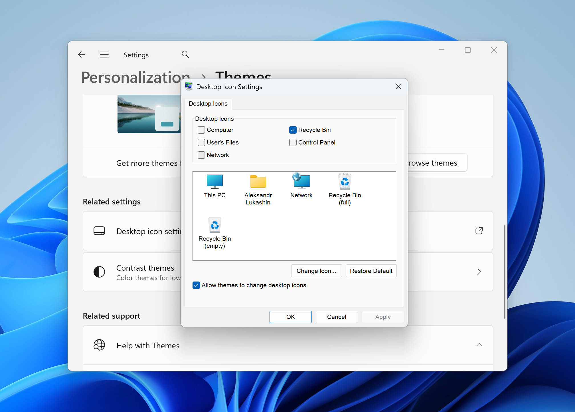 enable recycle bin icon on desktop