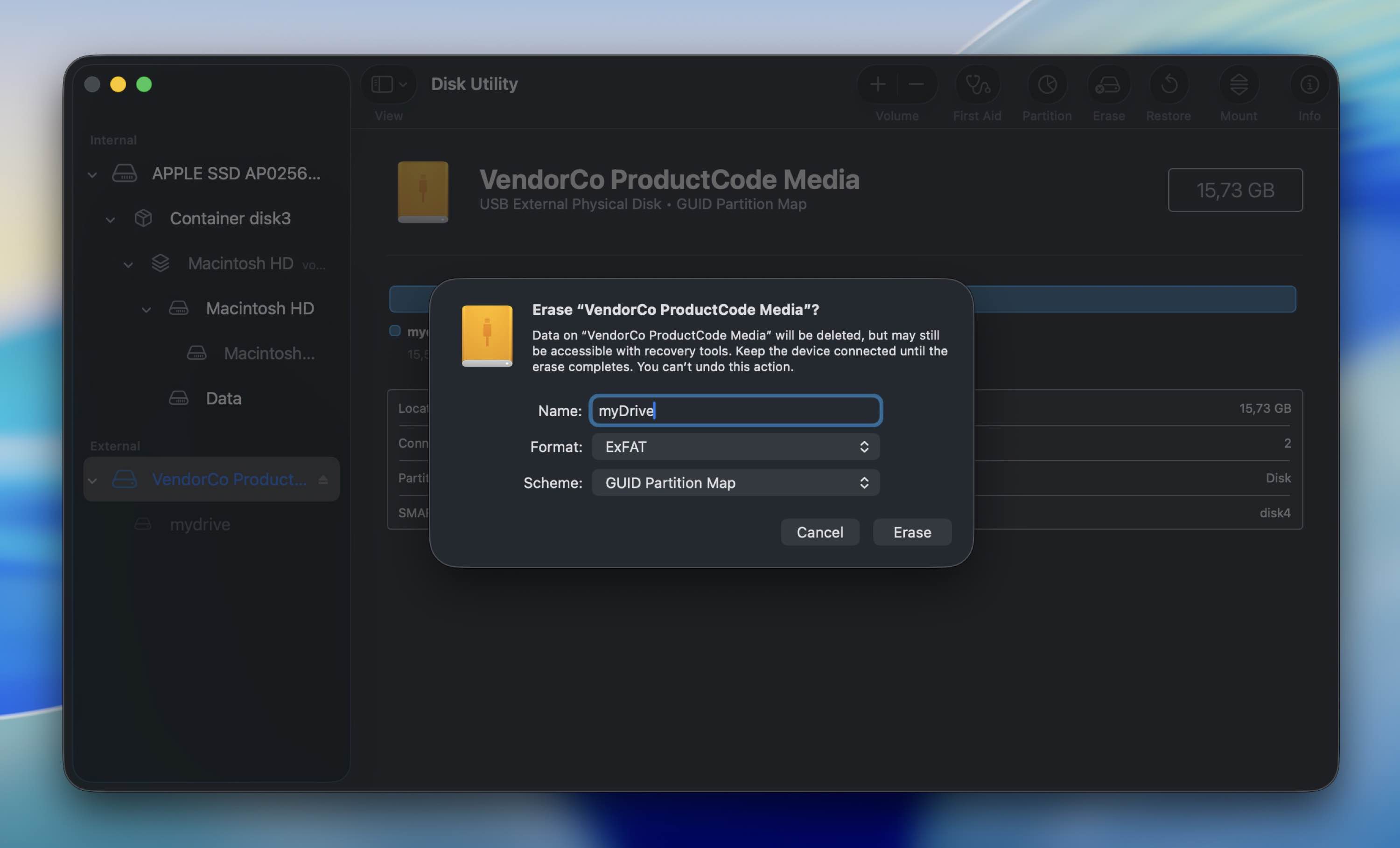 Click Erase to confirm