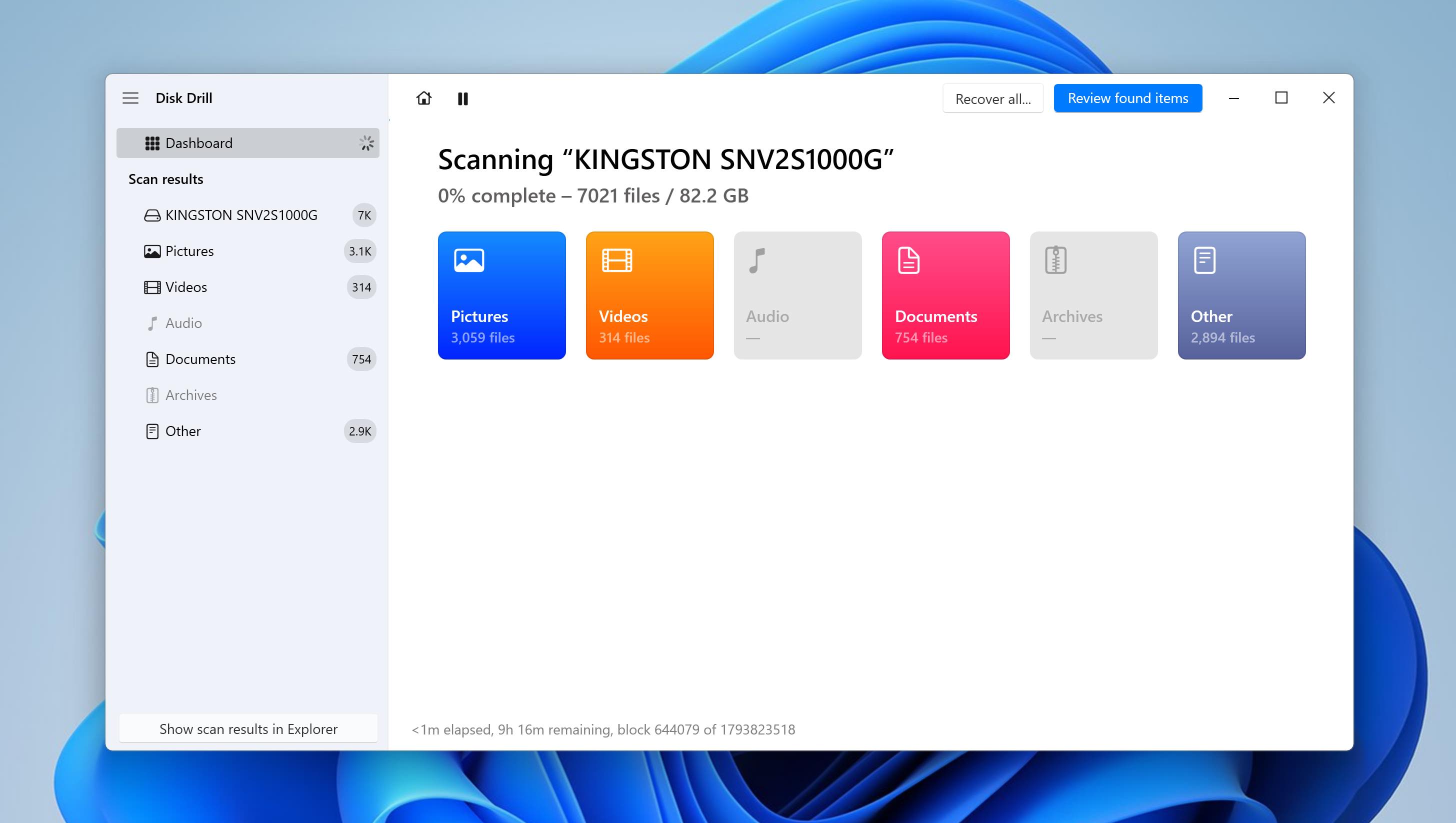 formatted ssd scan screen