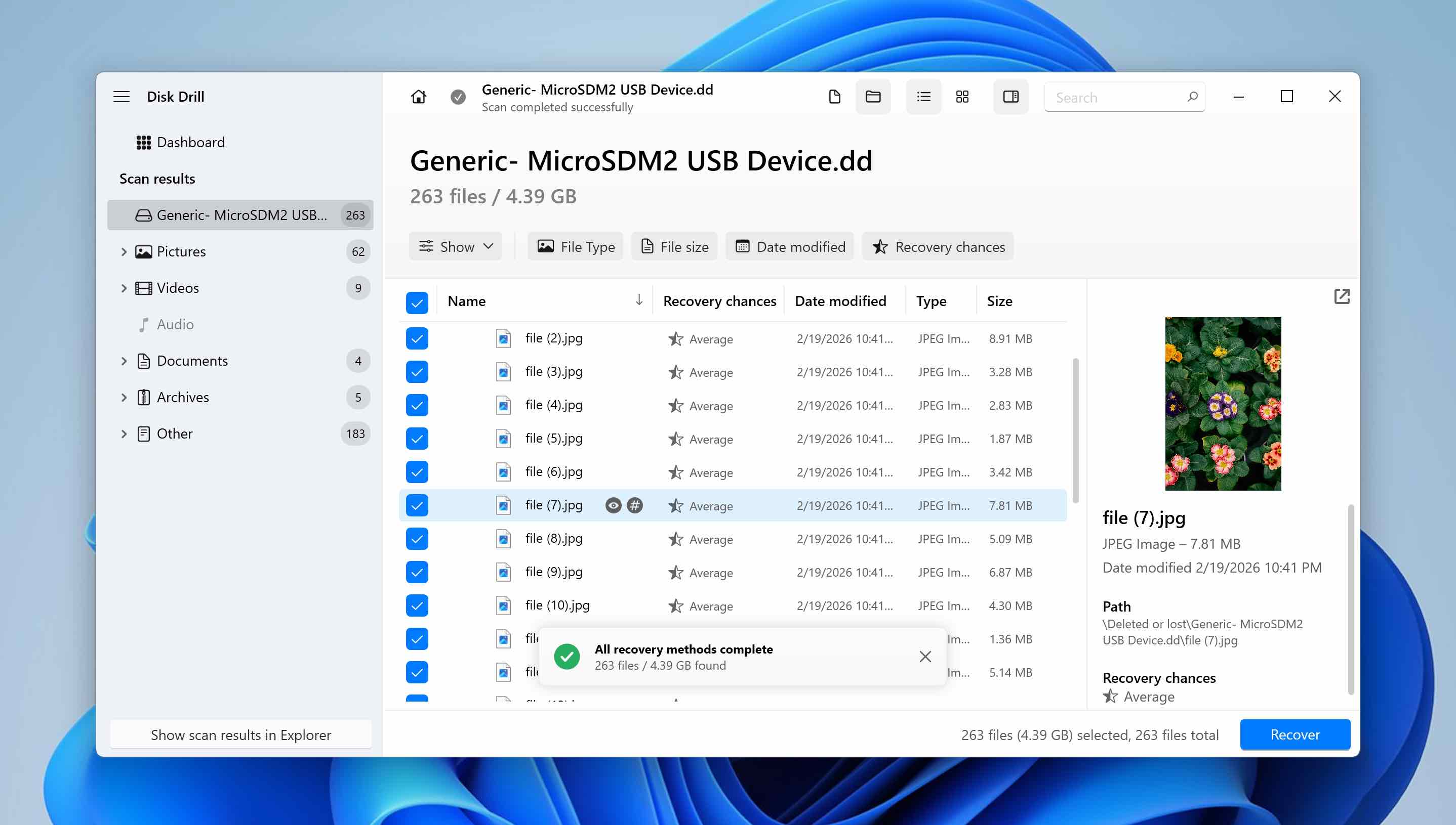 preview files from sd card backup image