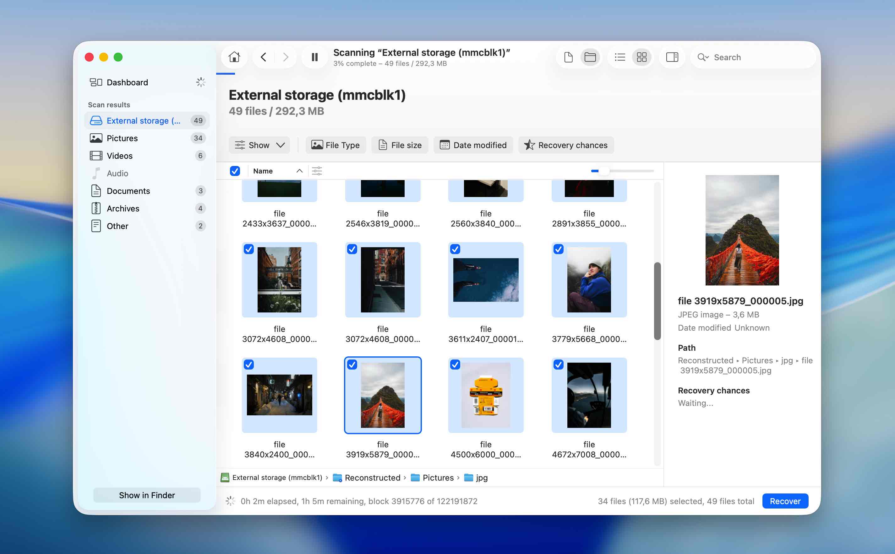 preview found files from sd card