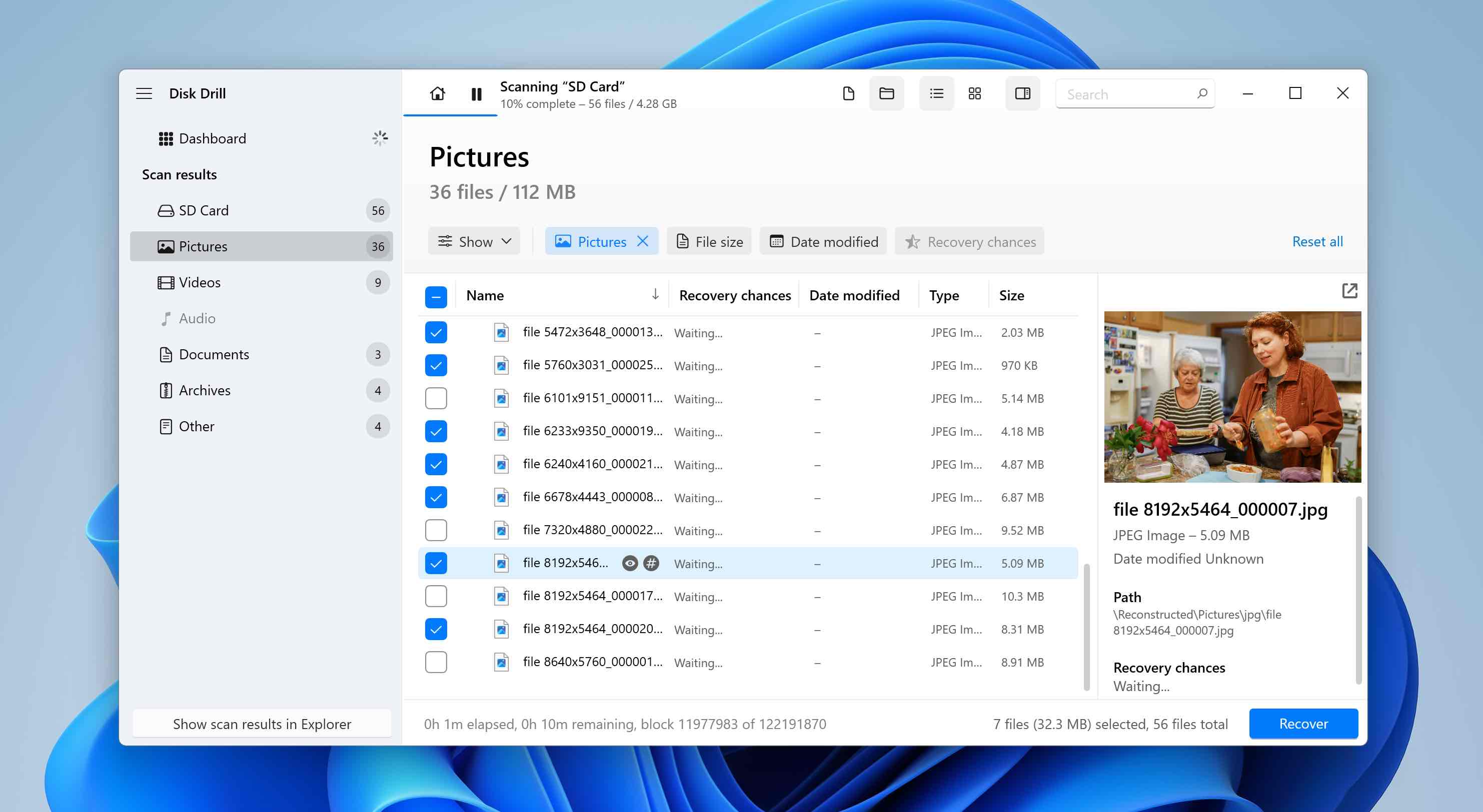 preview and select files for recovery