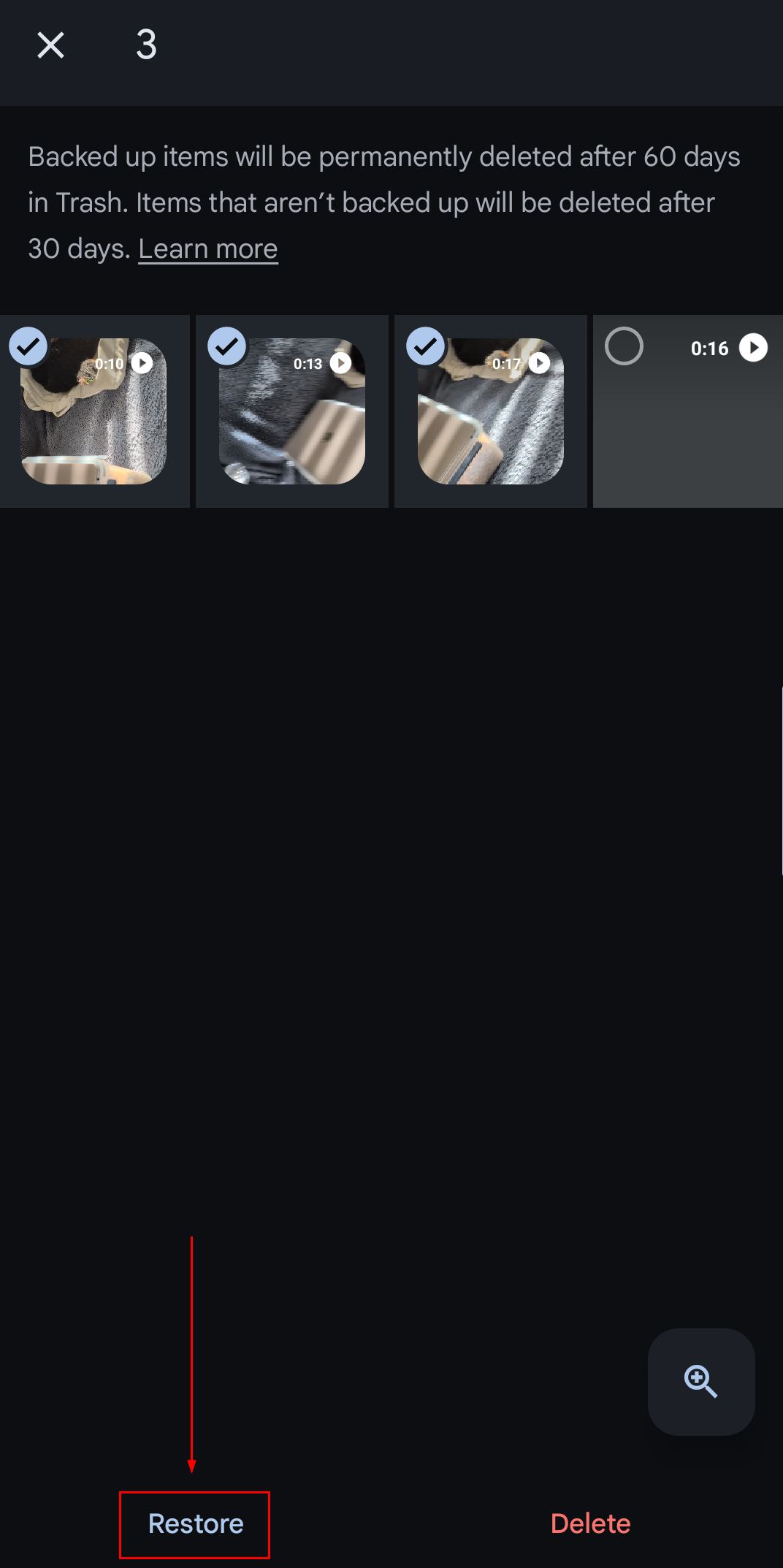 Restoring the deleted photos.