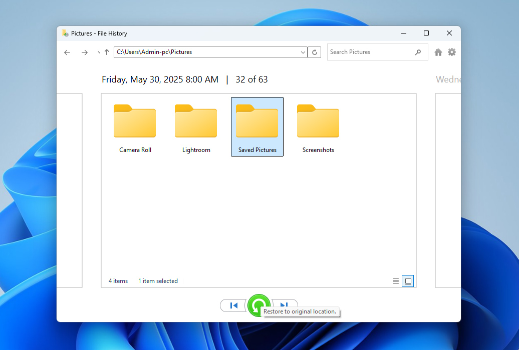 restore folder to original location