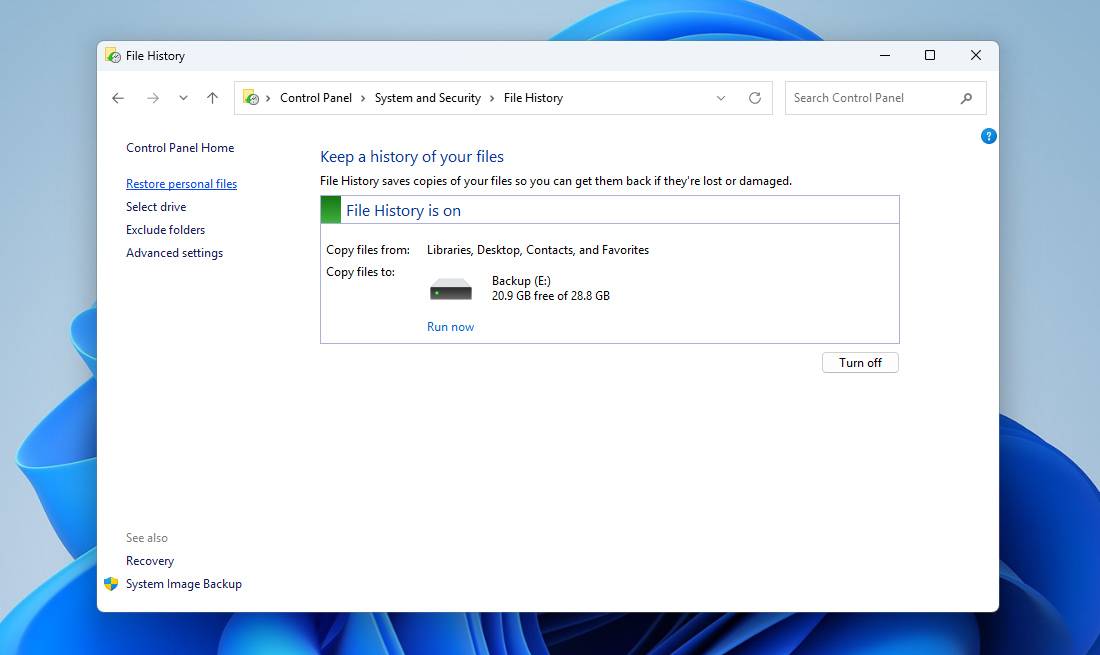 restore personal files