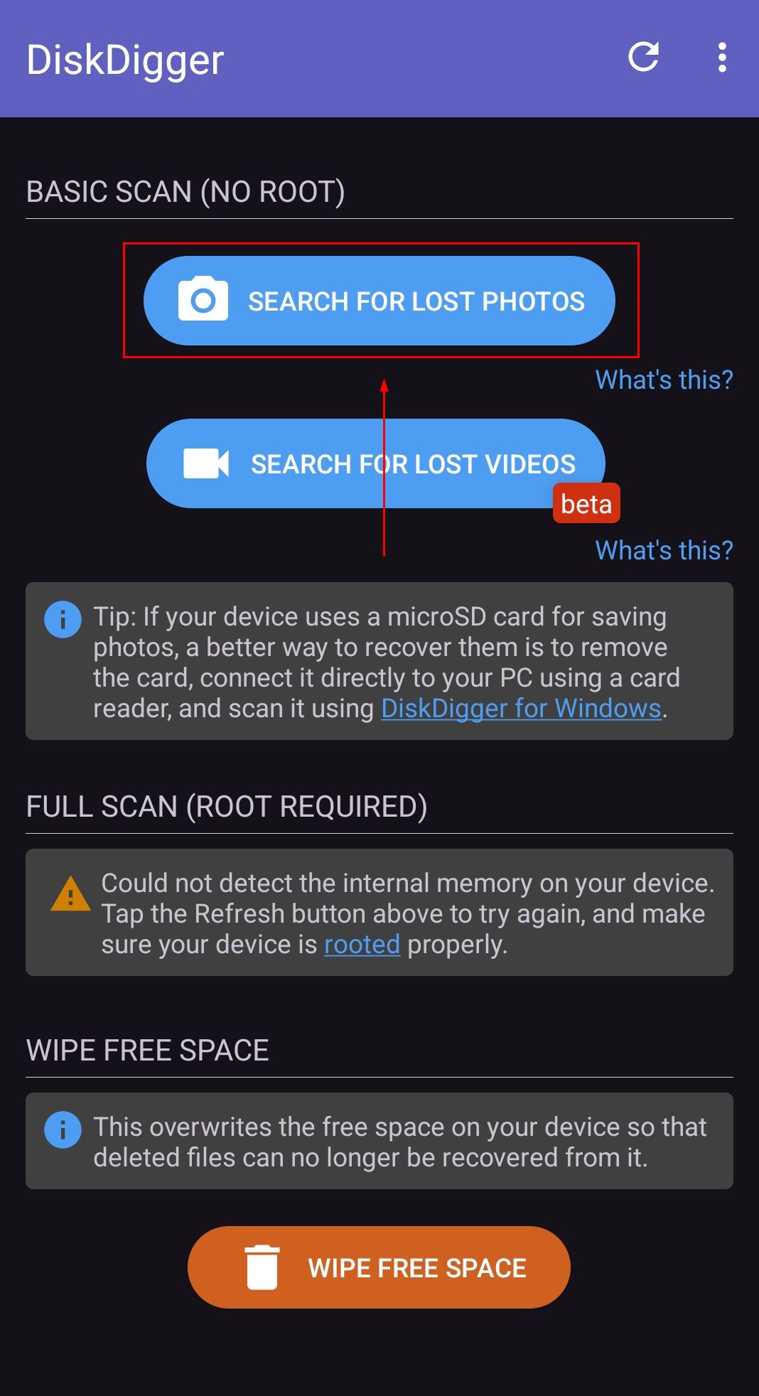 Scanning with DiskDigger.