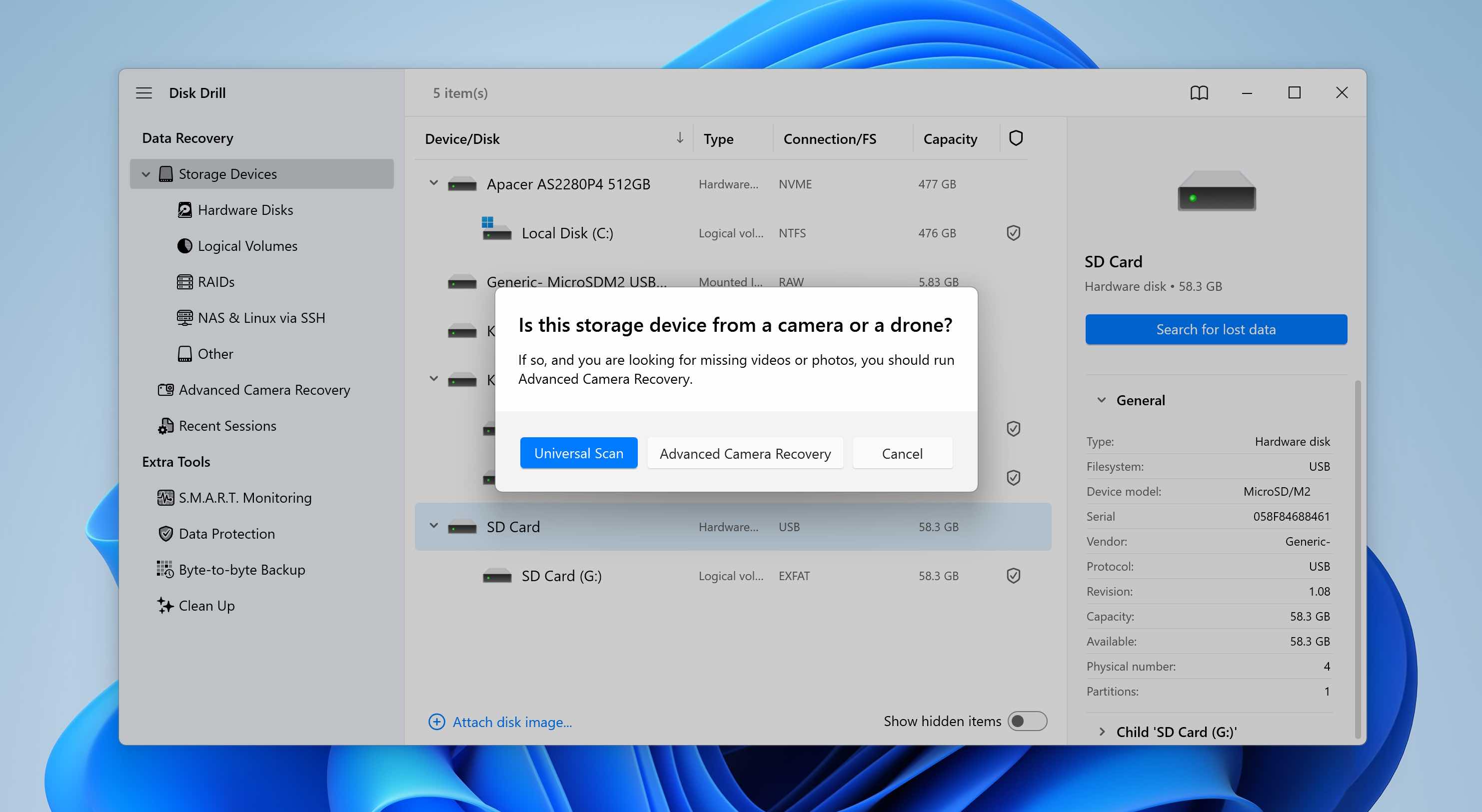 select recovery method 