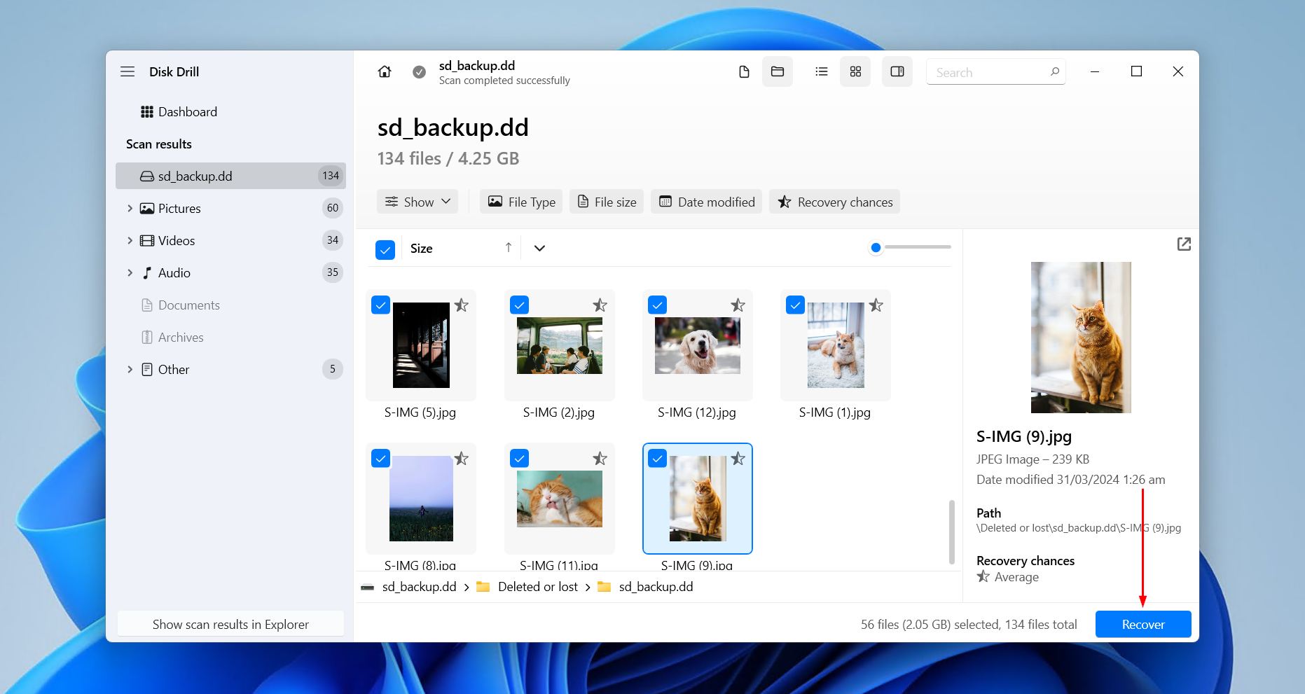 Selecting the SD card data.