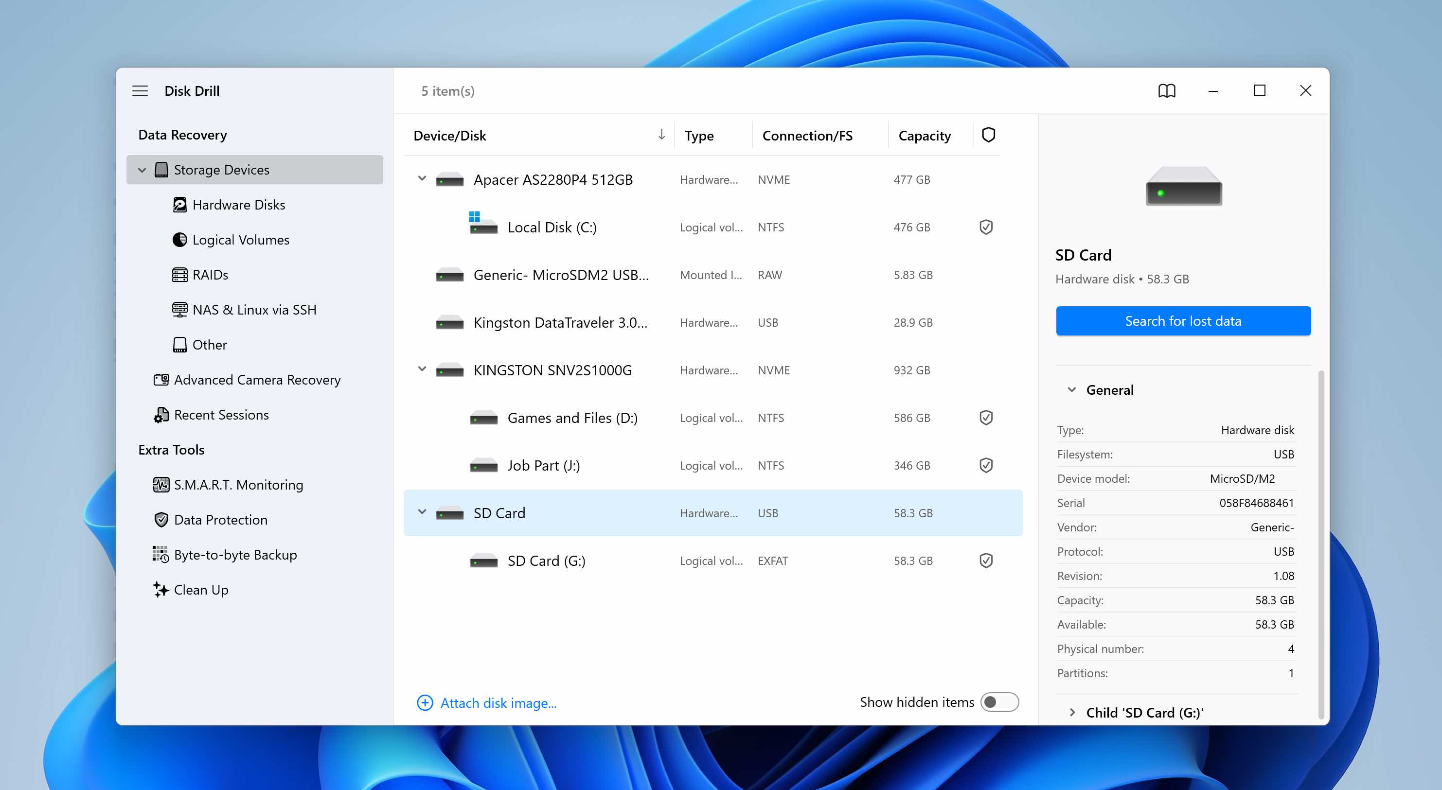 select sd card from list