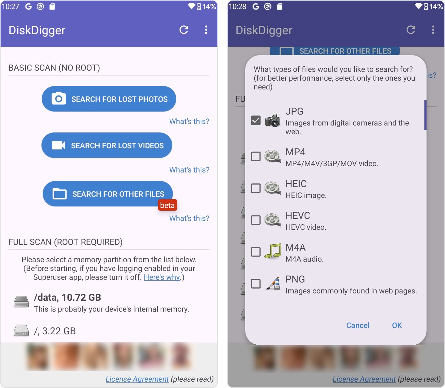 start scan in diskdigger
