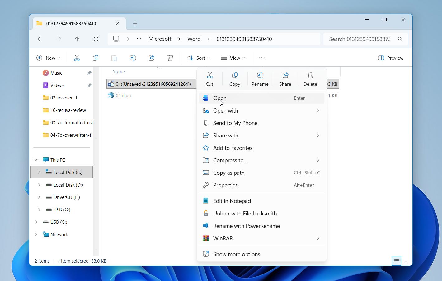Word unsaved version