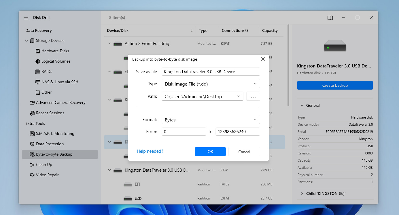 select backup location