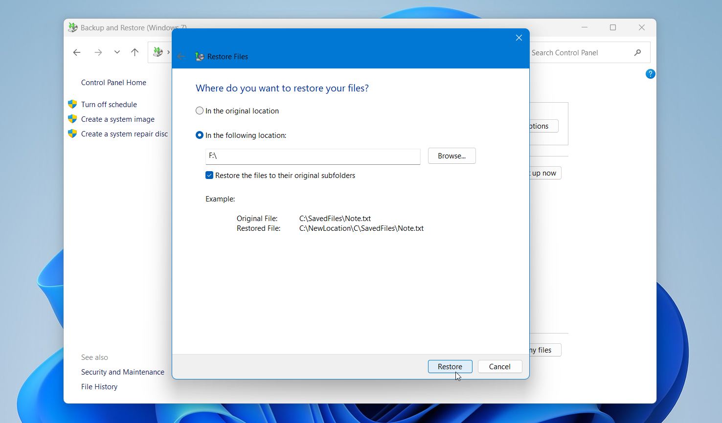 Backup & Restore recover