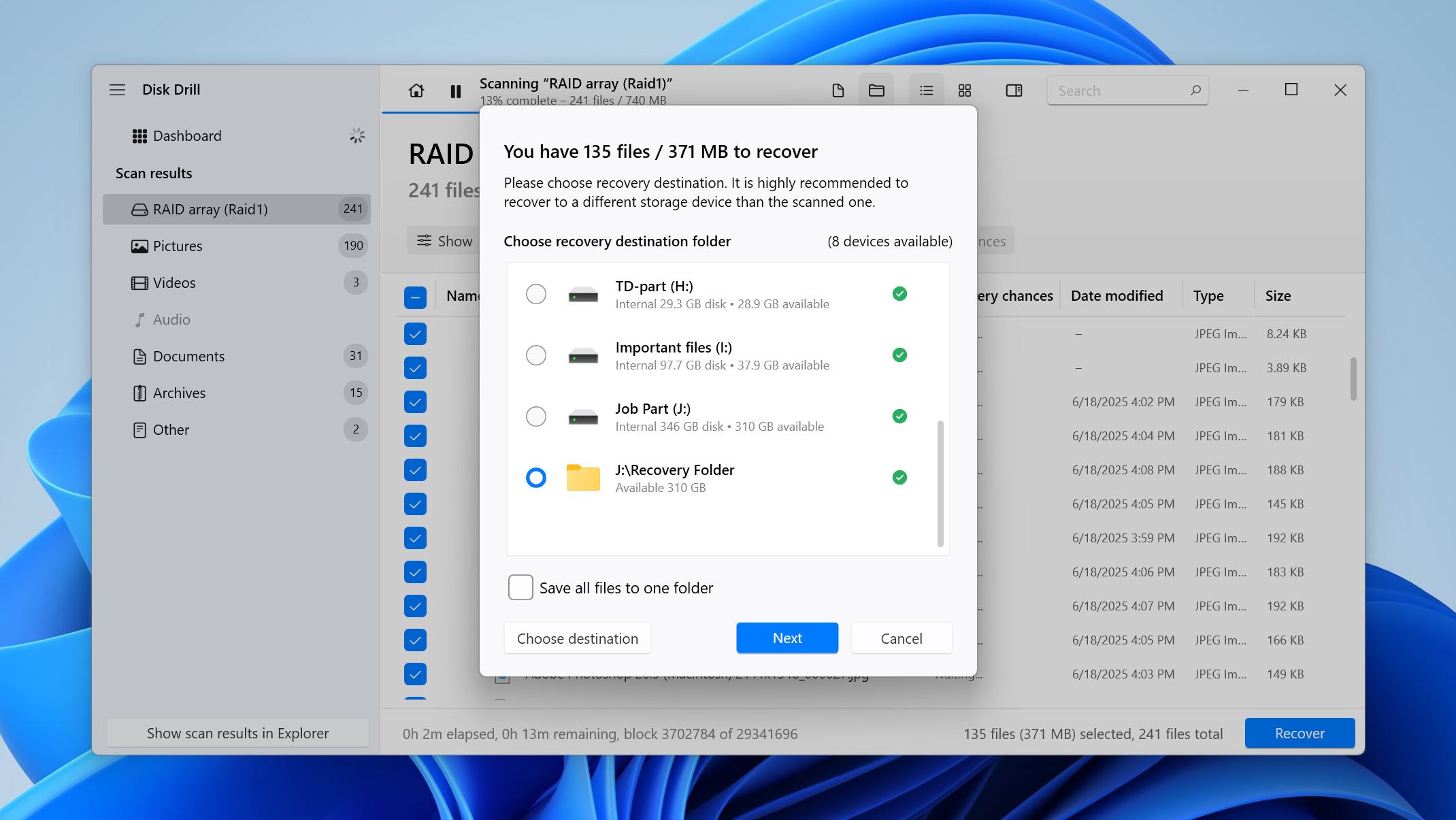 choose recovery location