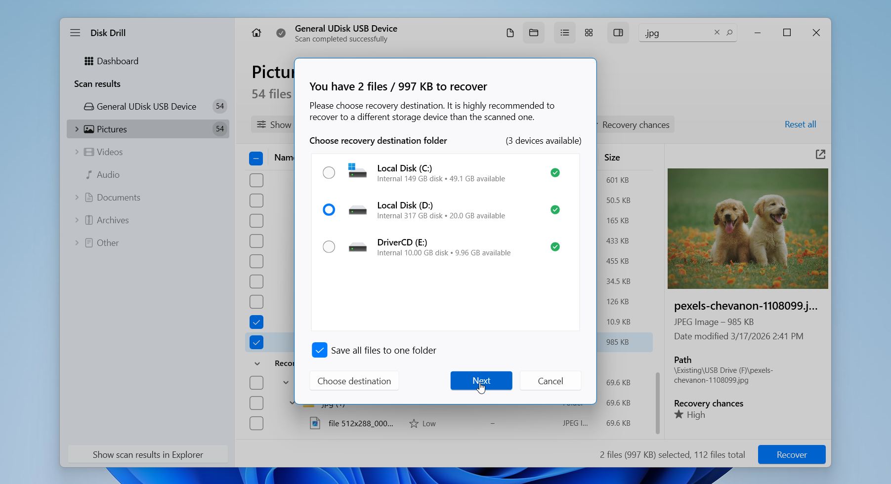 Disk Drill save recovered files