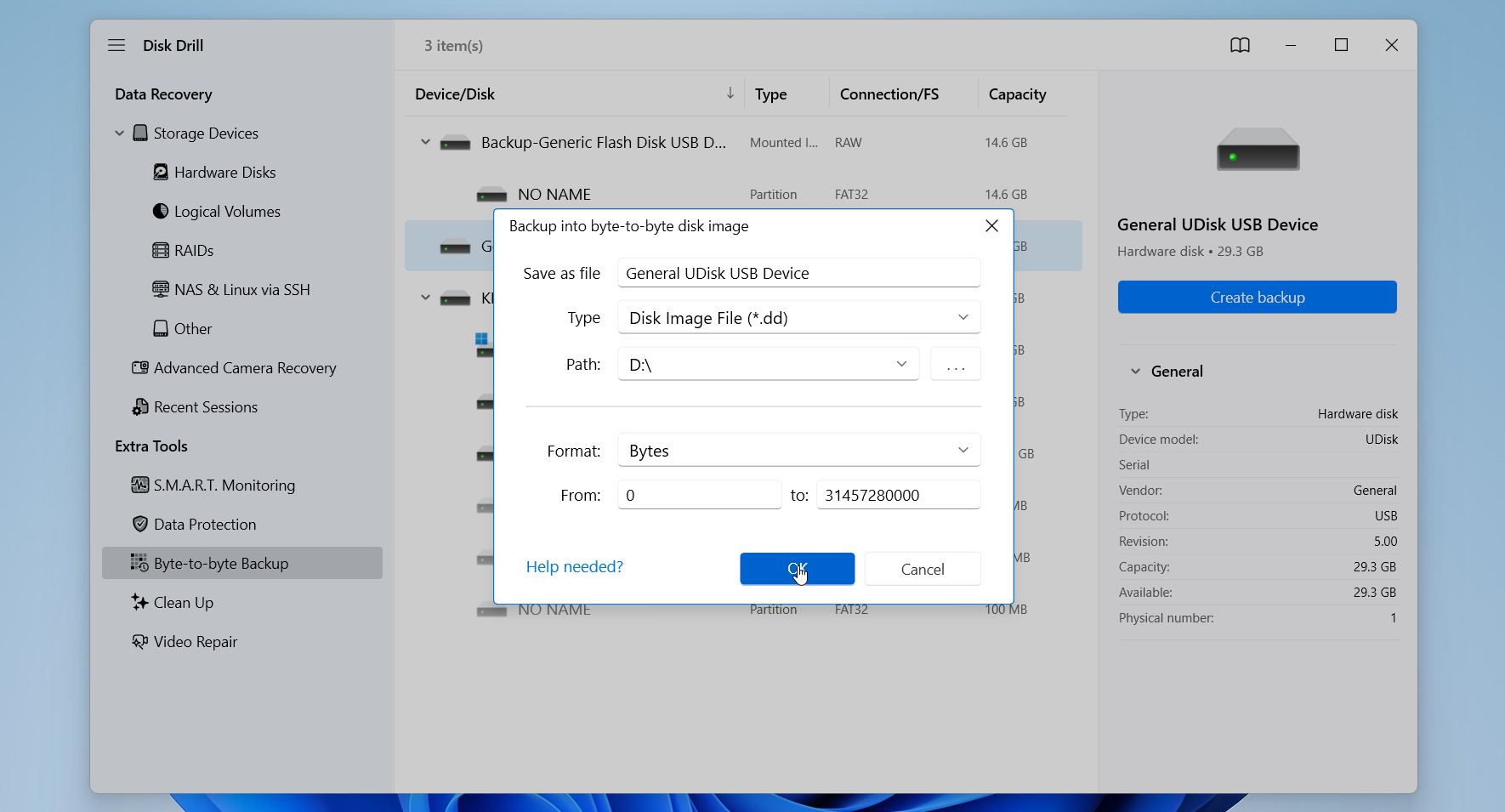 Disk Drill create backup