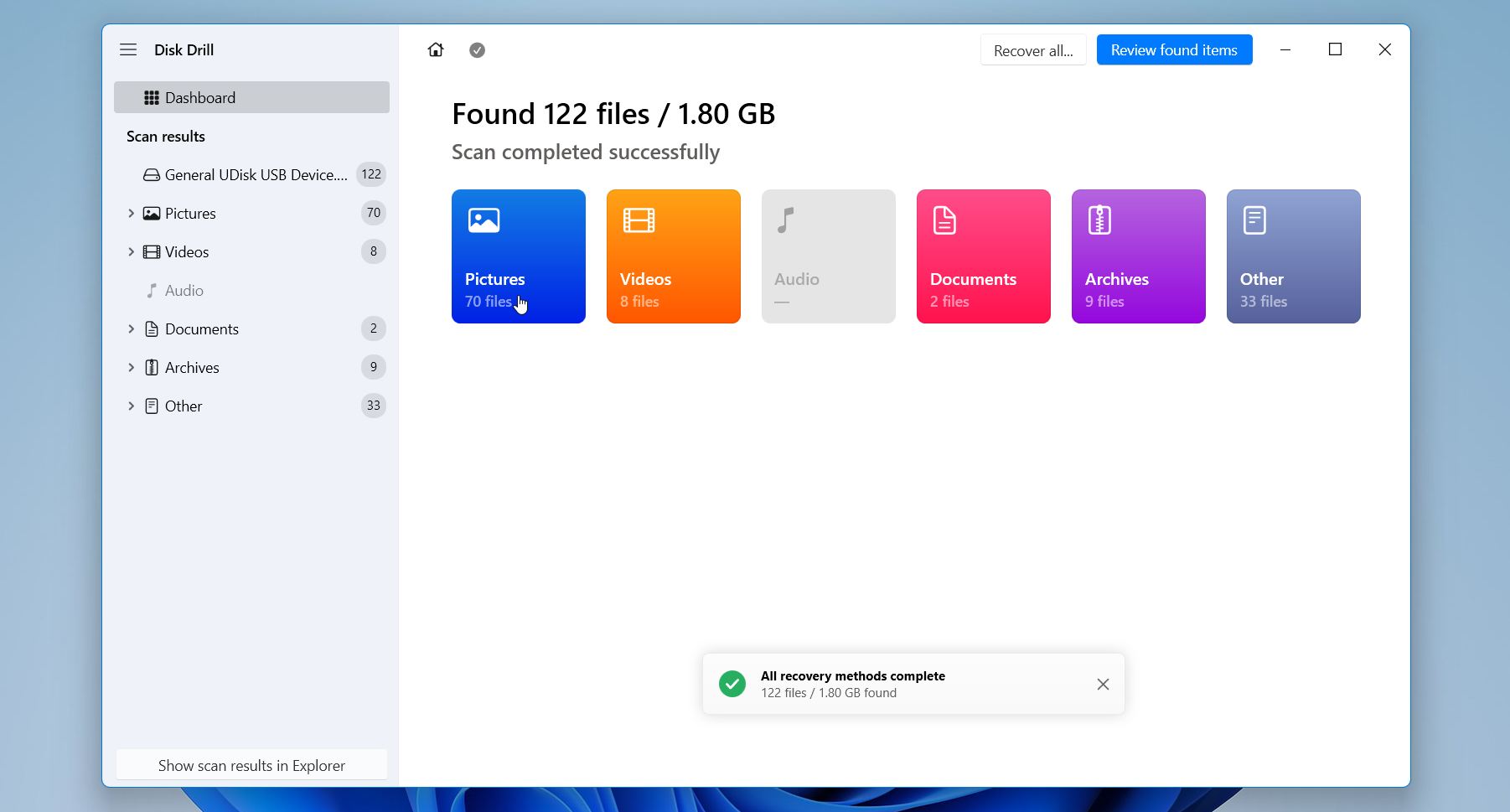 Disk Drill recovery results