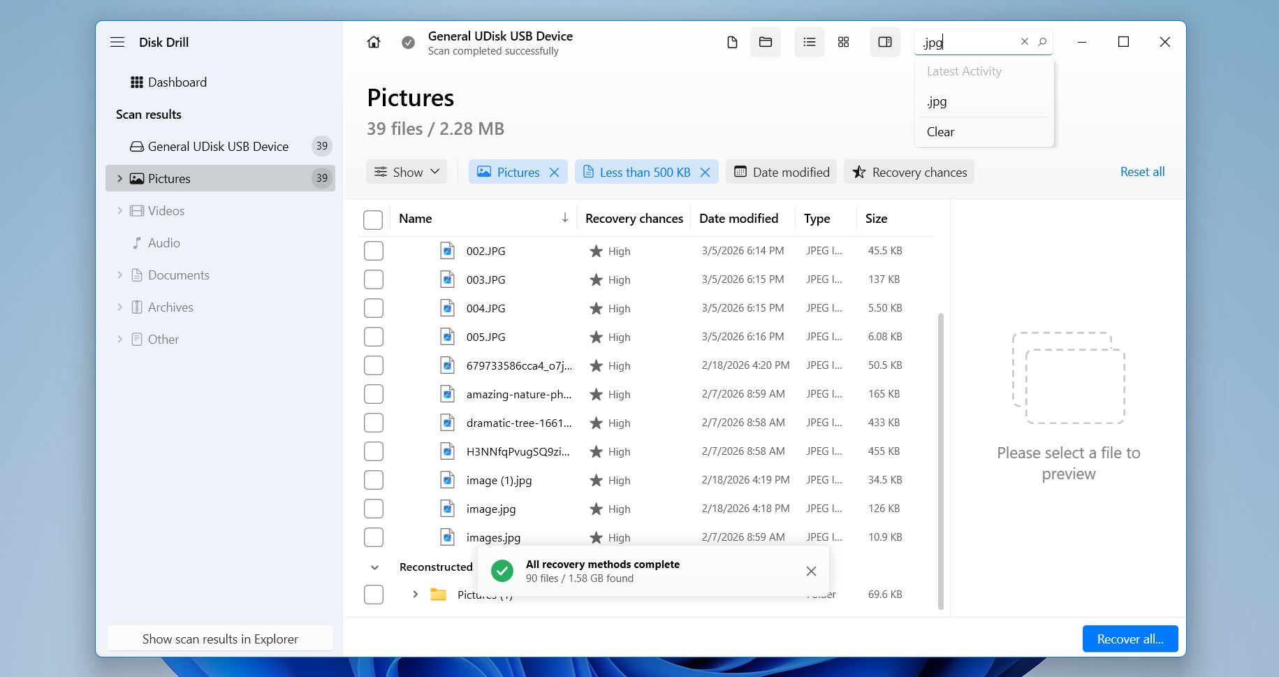Disk Drill use filters