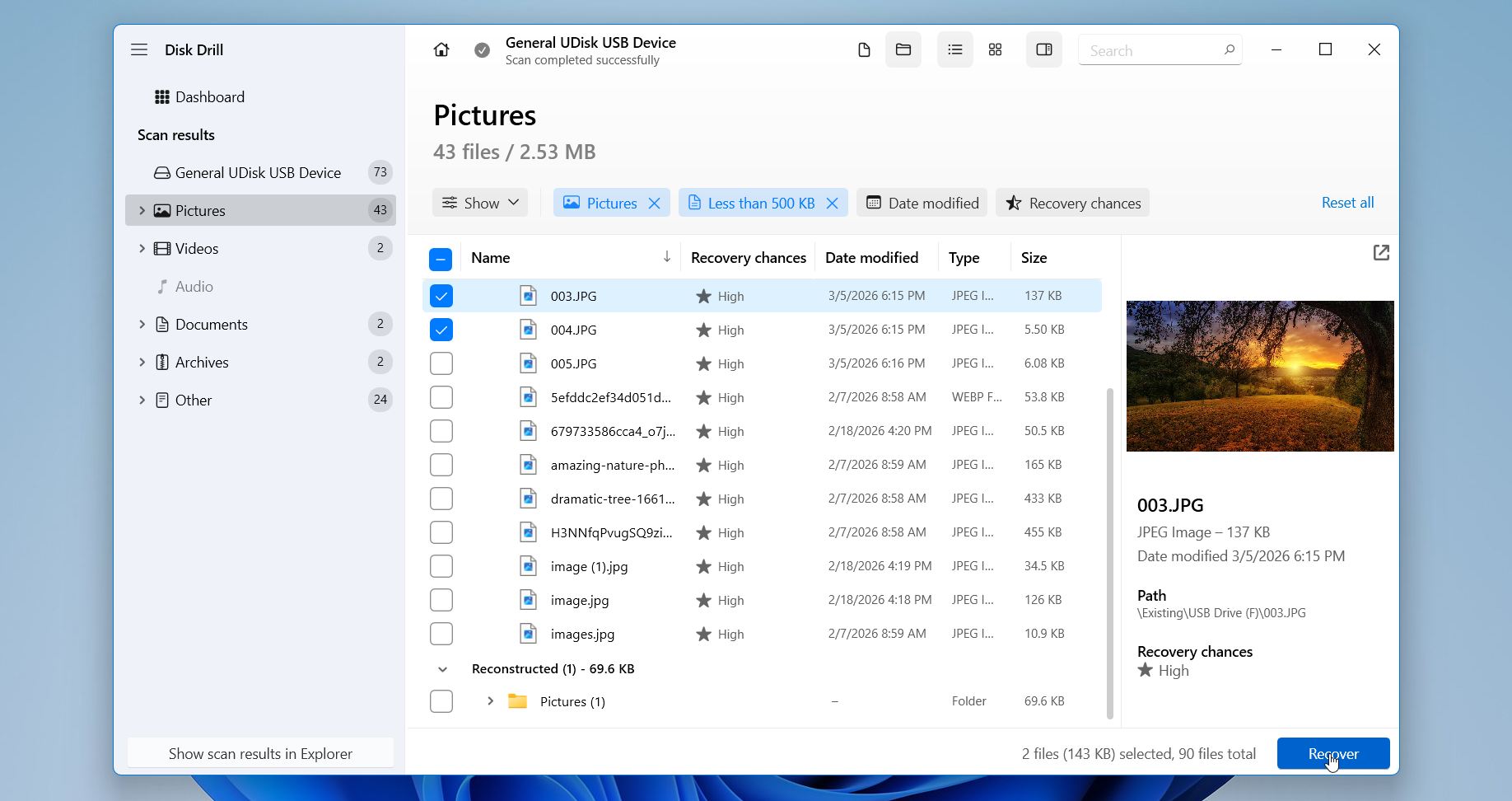 Disk Drill preview files and recover