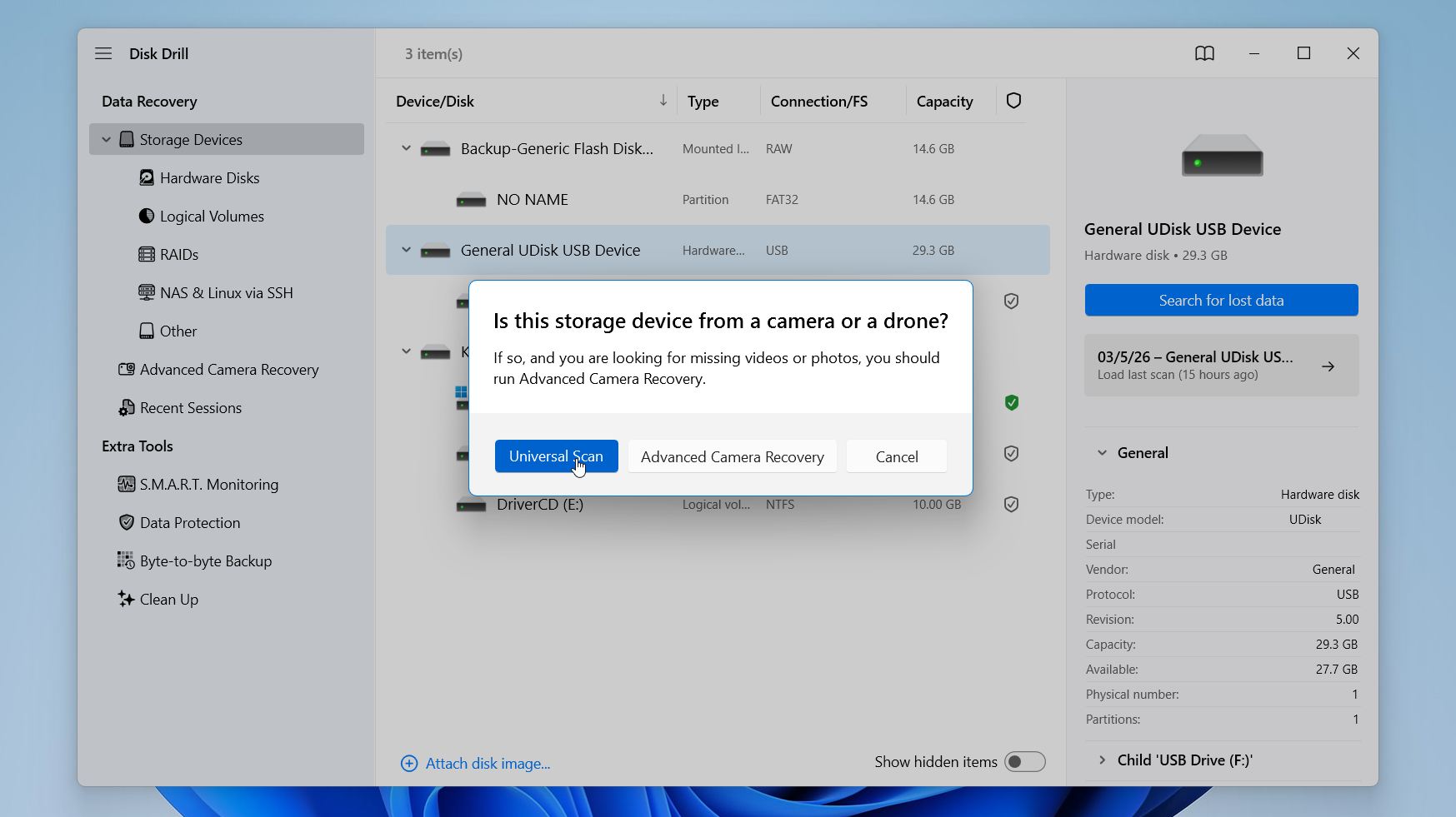 Disk Drill select recovery mode