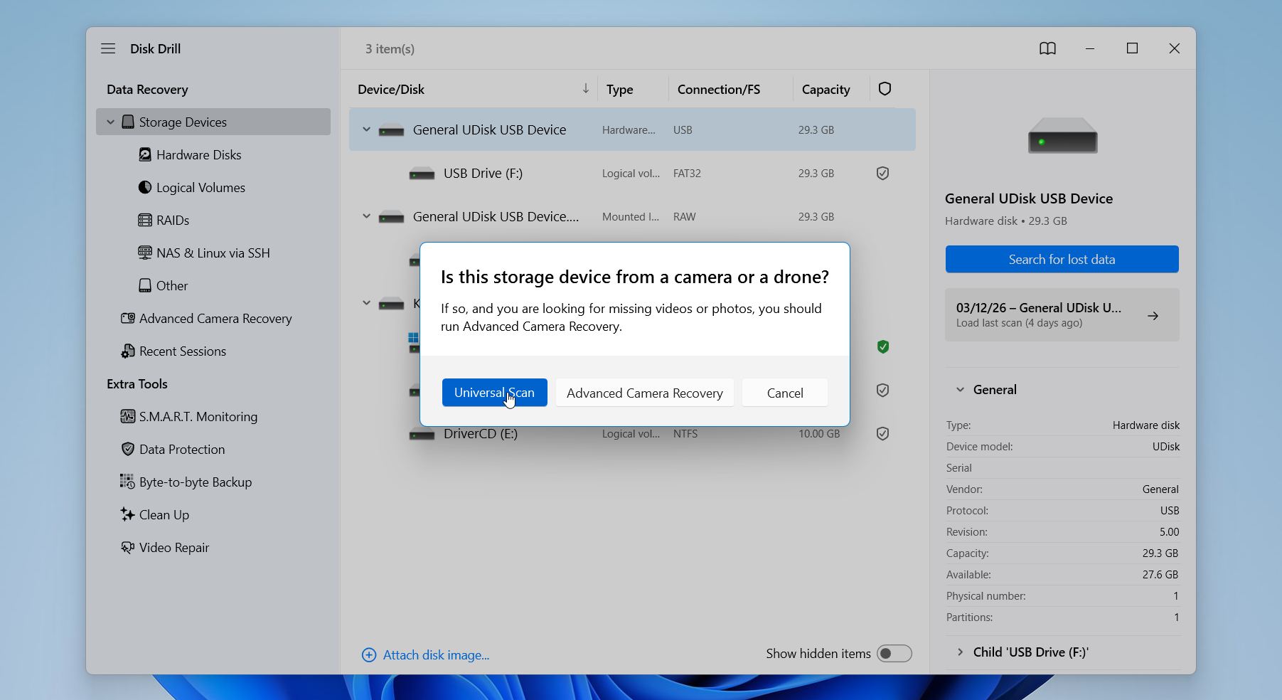 Disk Drill choose the recovery mode