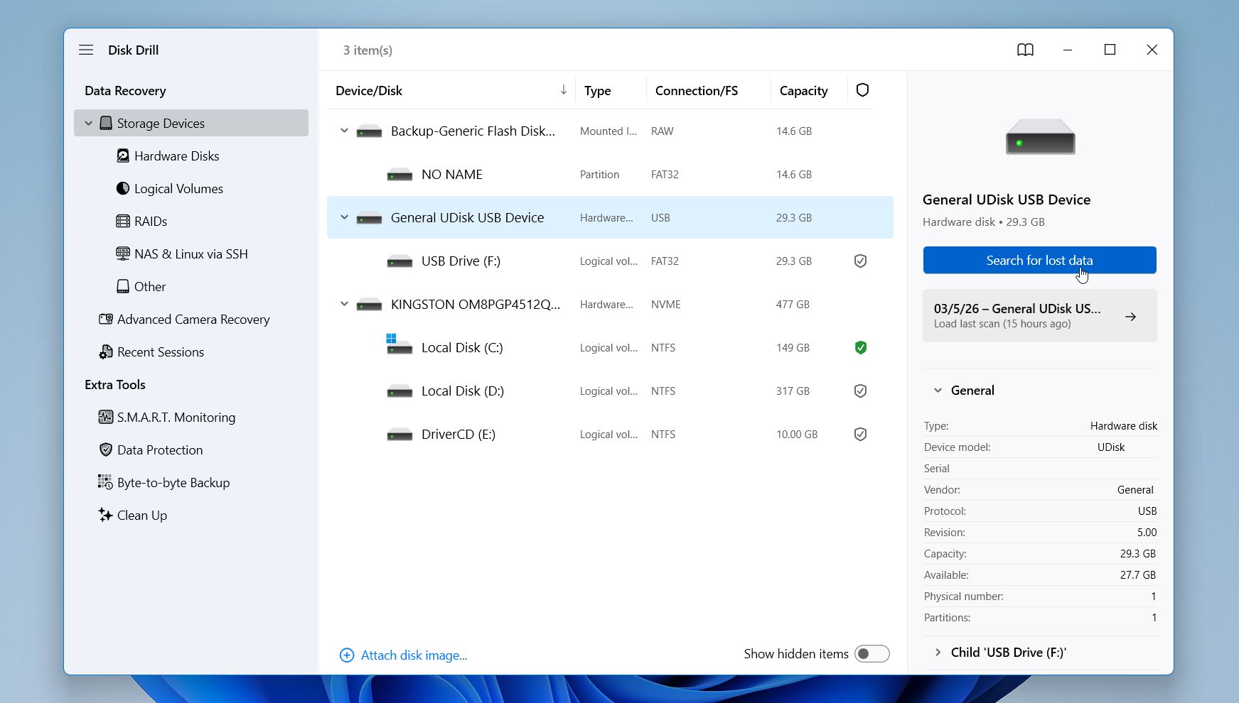 Disk Drill start scan