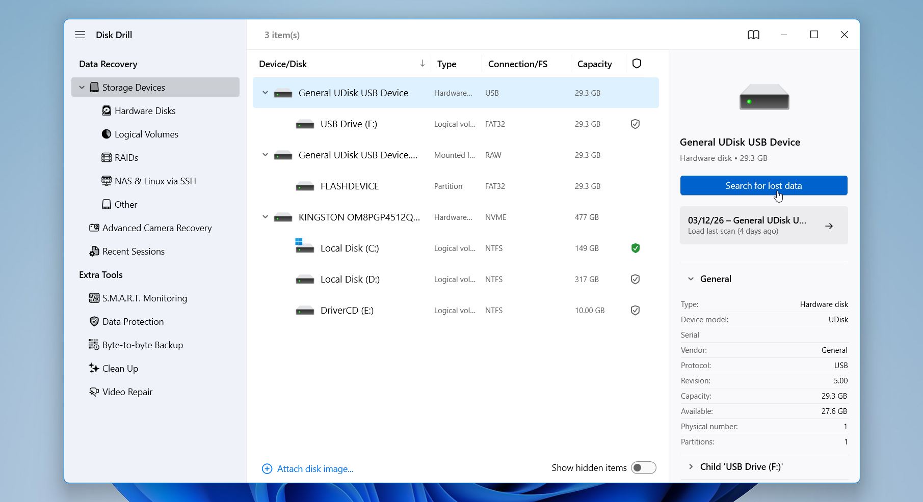 Disk Drill start scan