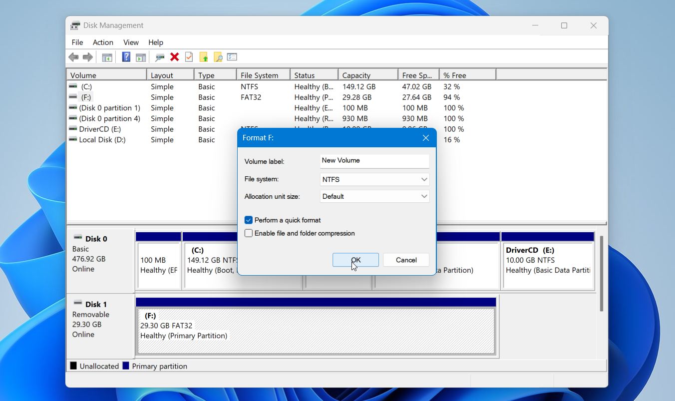 Disk Management format