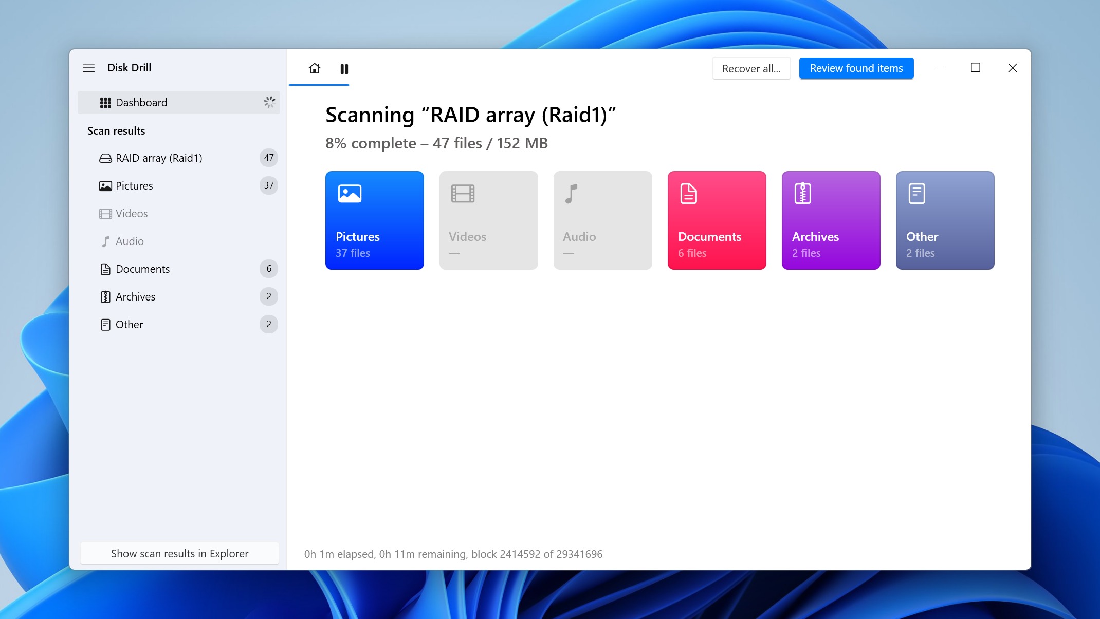 raid scanning in disk drill