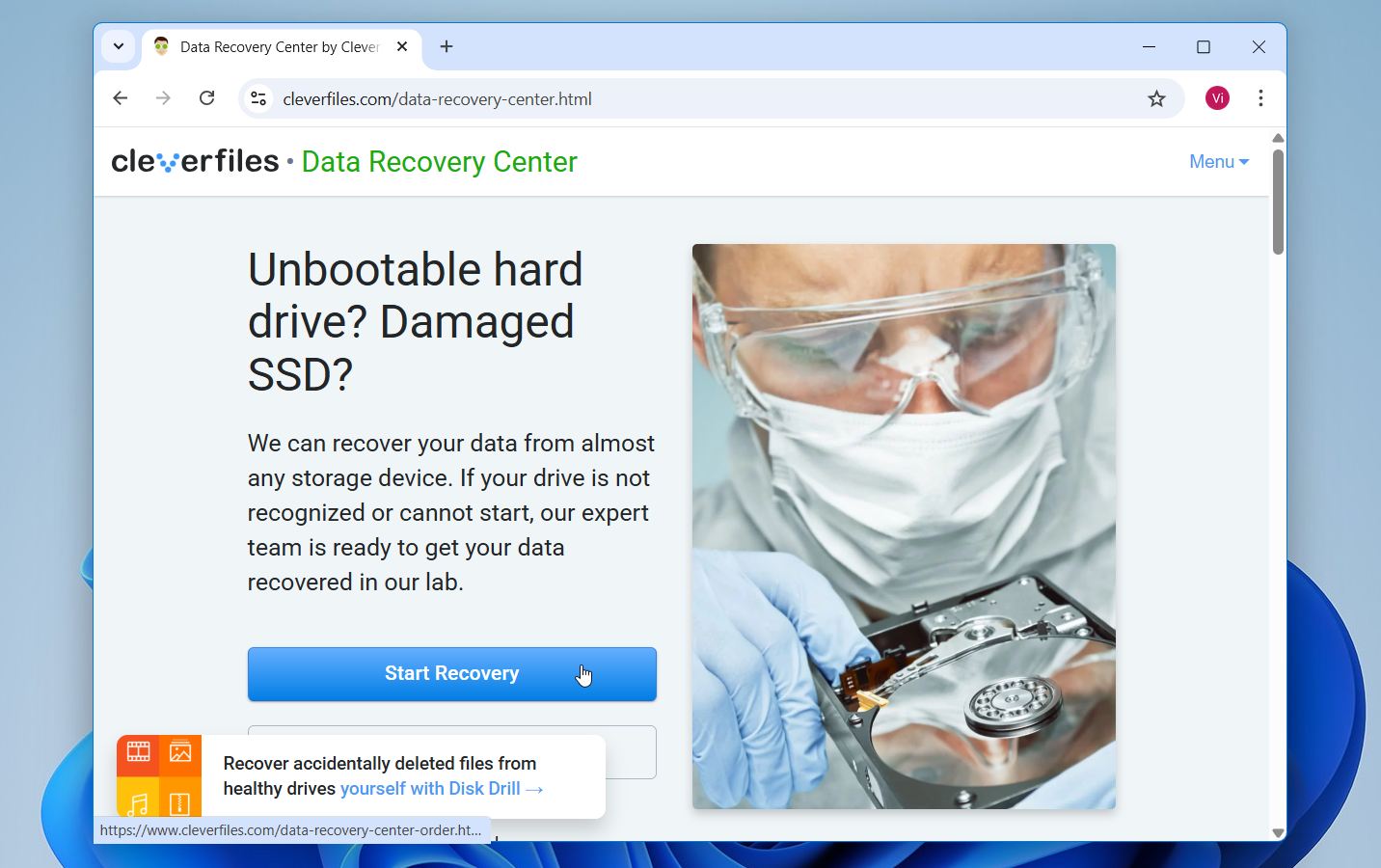 Data Recovery Center page