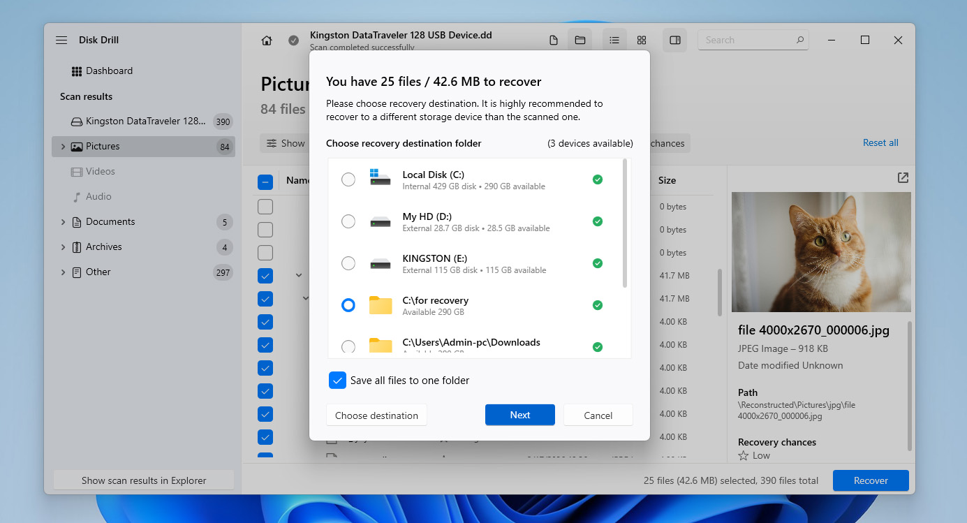 choose recovery location 