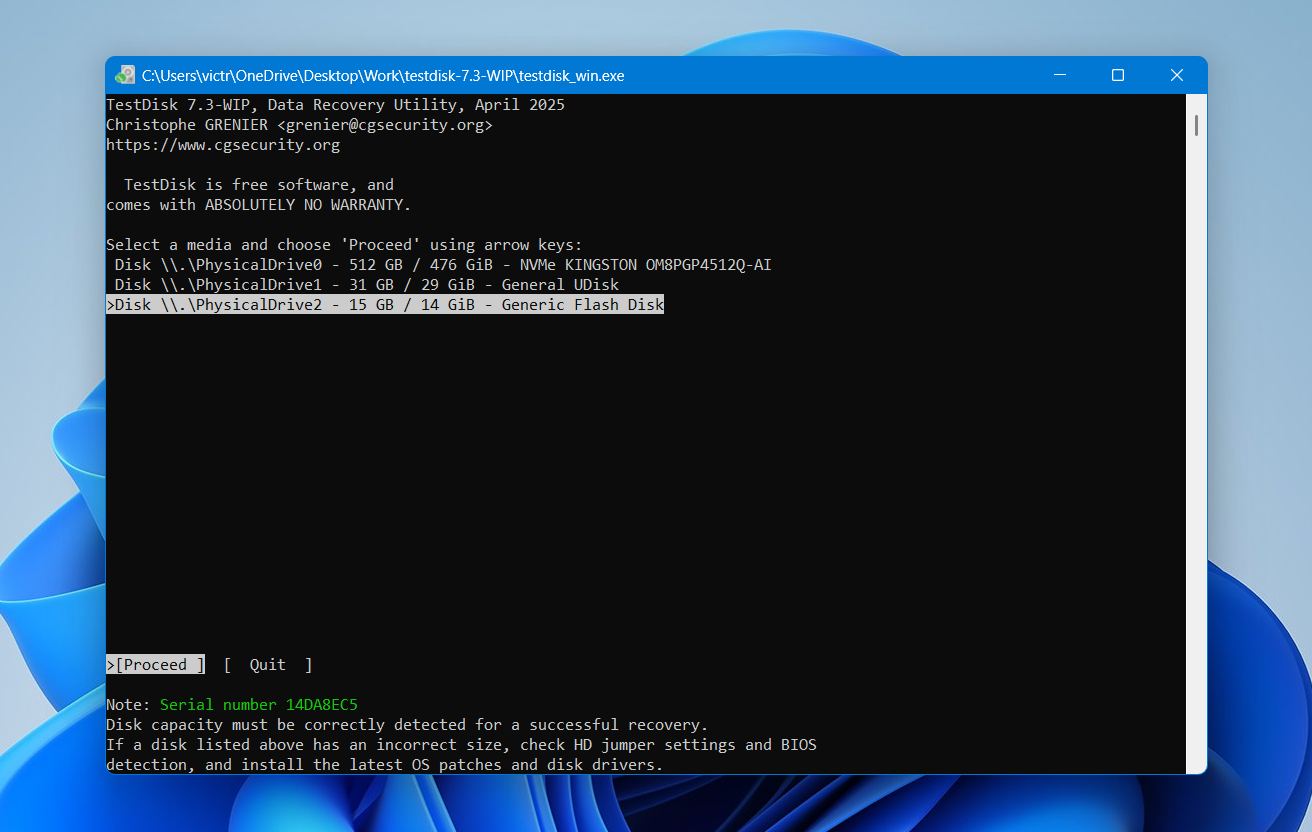 TestDisk select affected drive