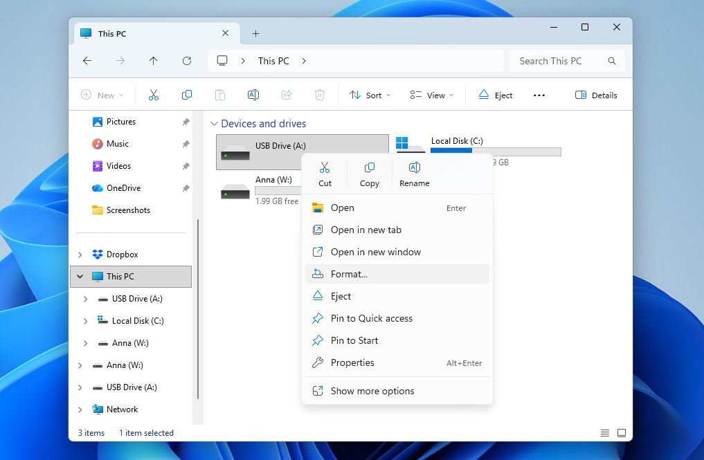 click format in file explorer