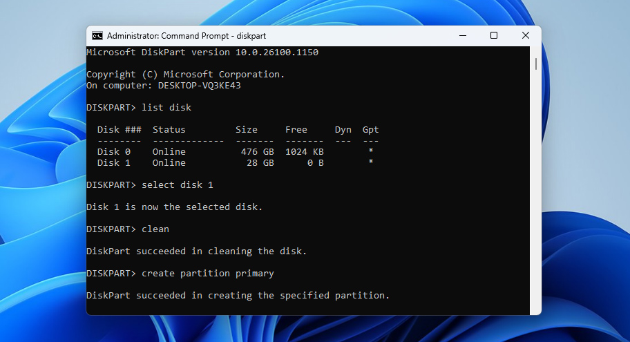 create partition in diskpart