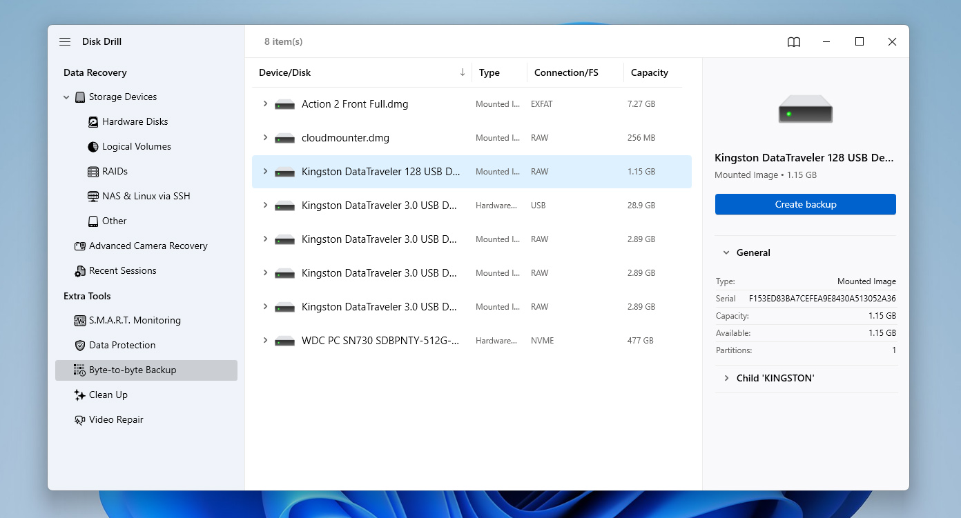 create raw drive backup