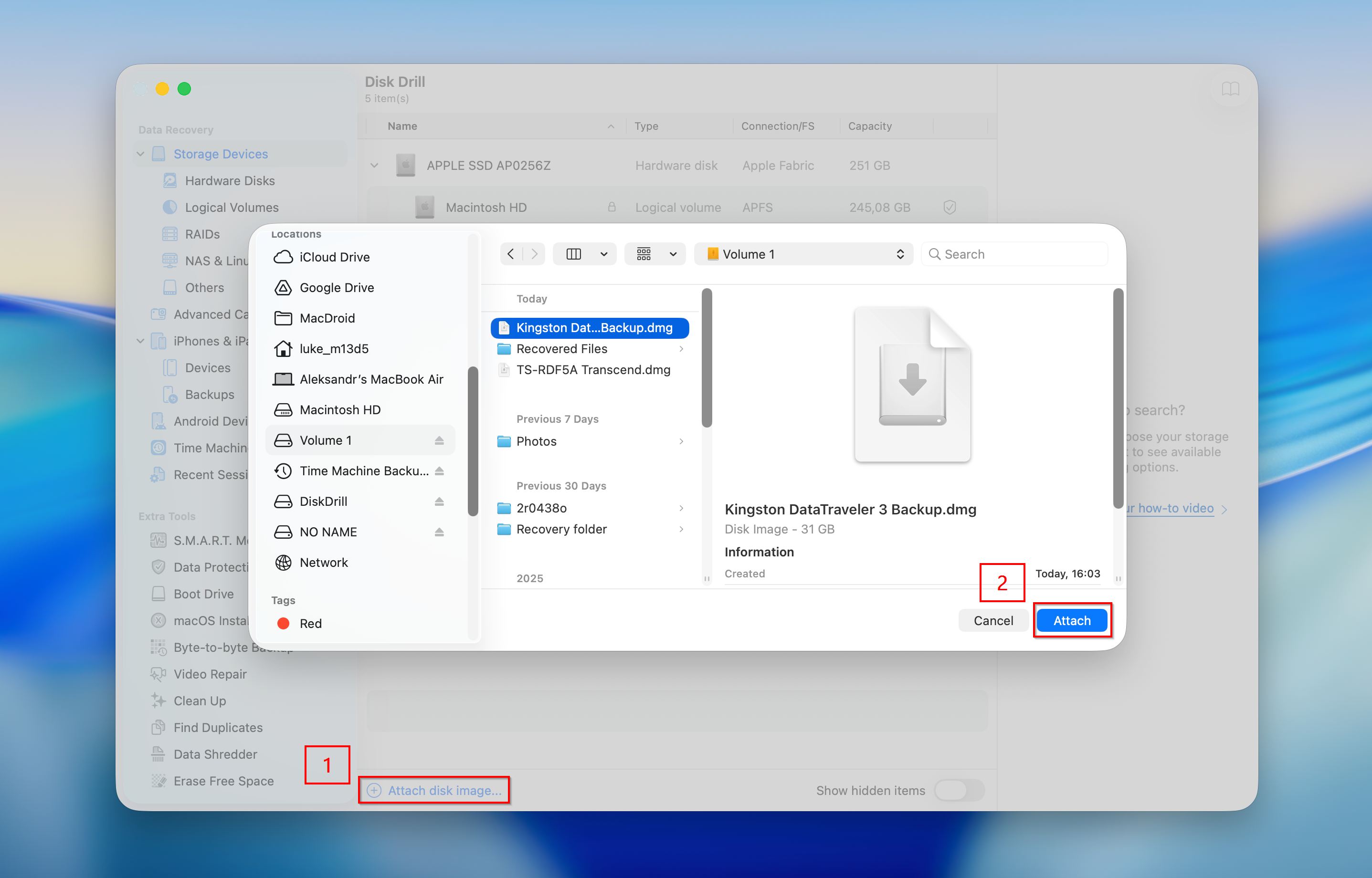 Disk Drill attach backup