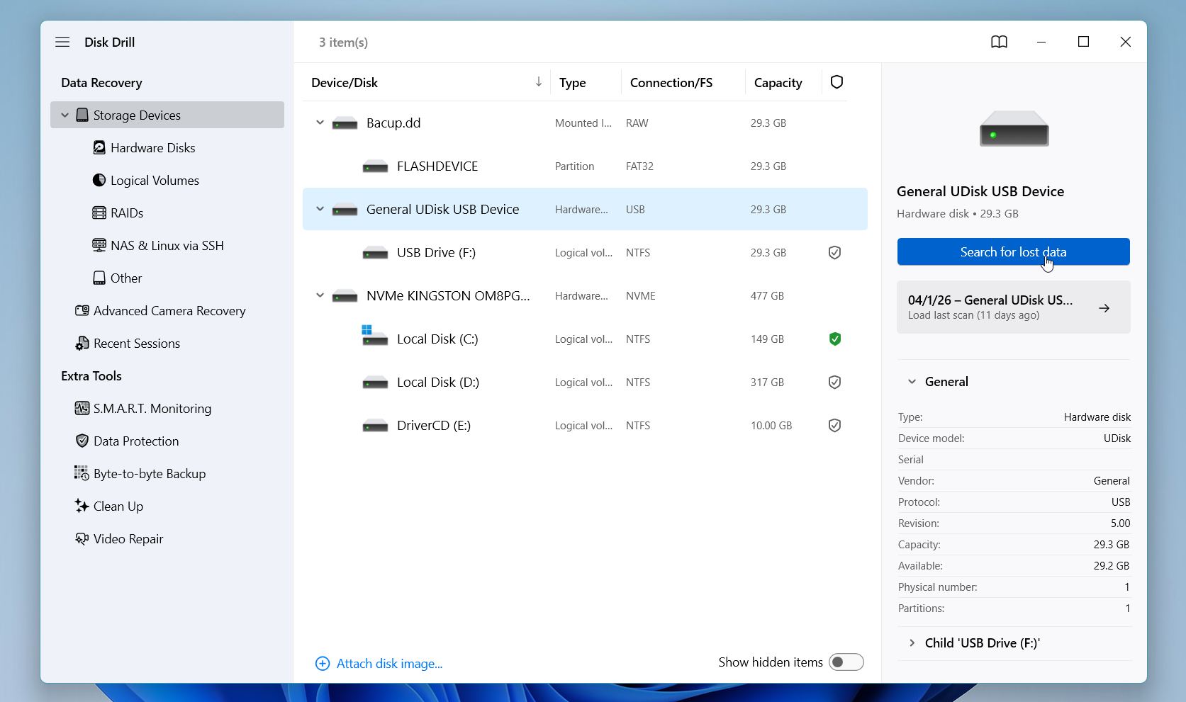 Disk Drill search for lost data