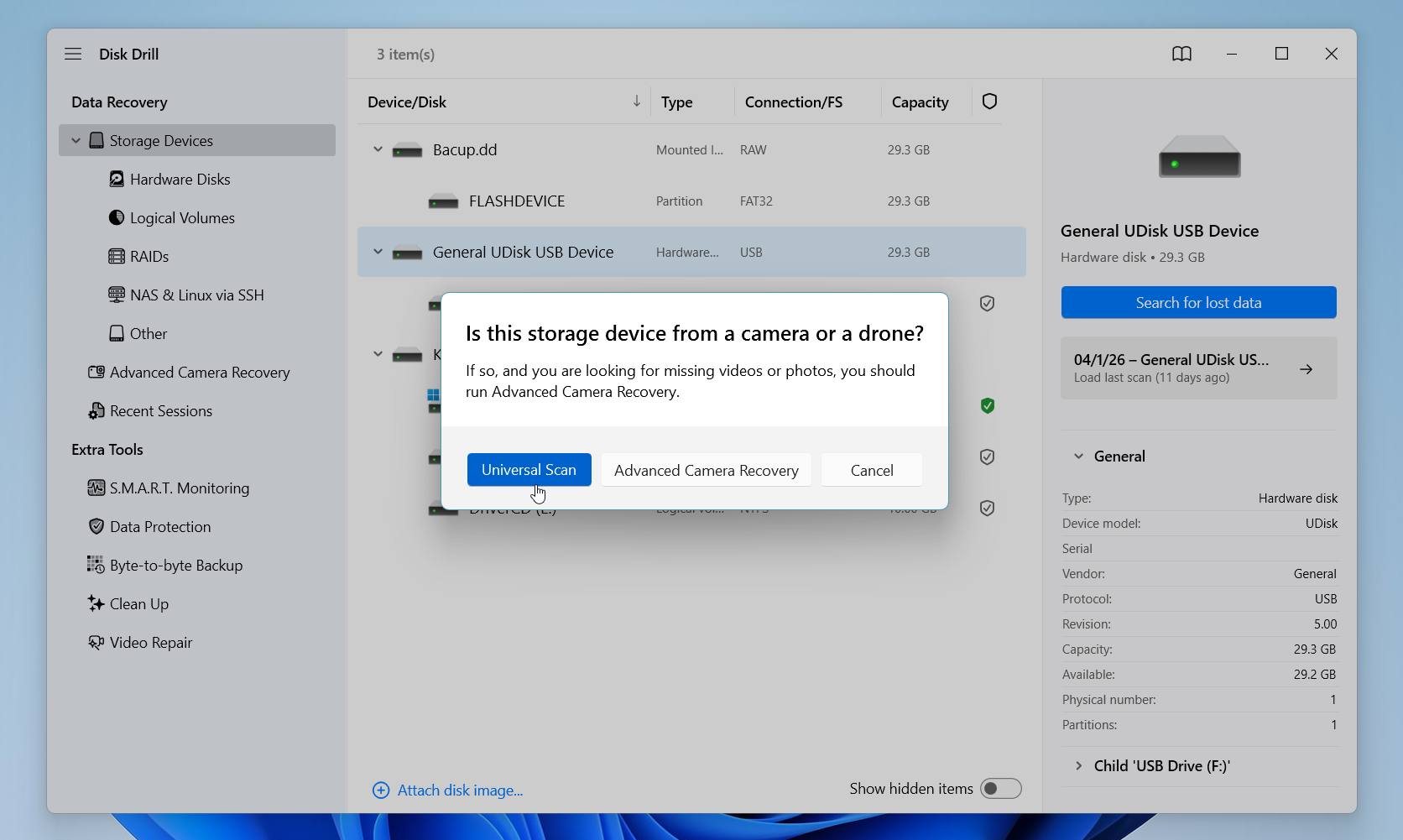 Disk Drill select scan mode