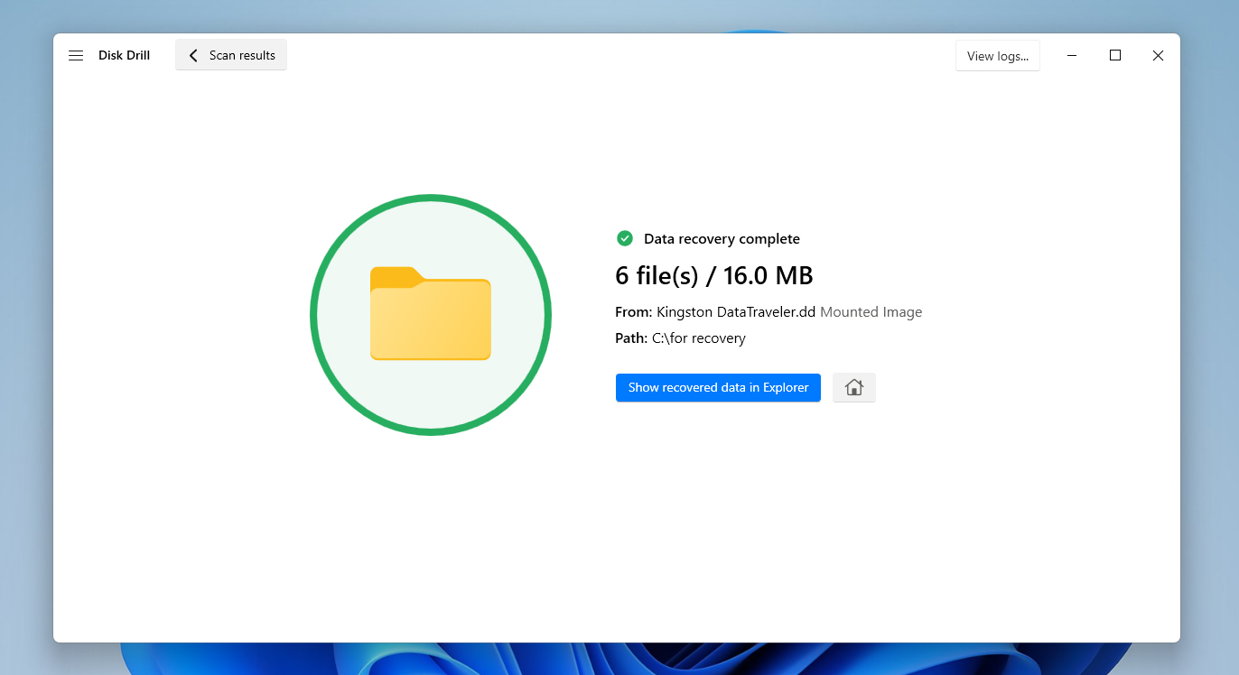 disk drill success recovery screen