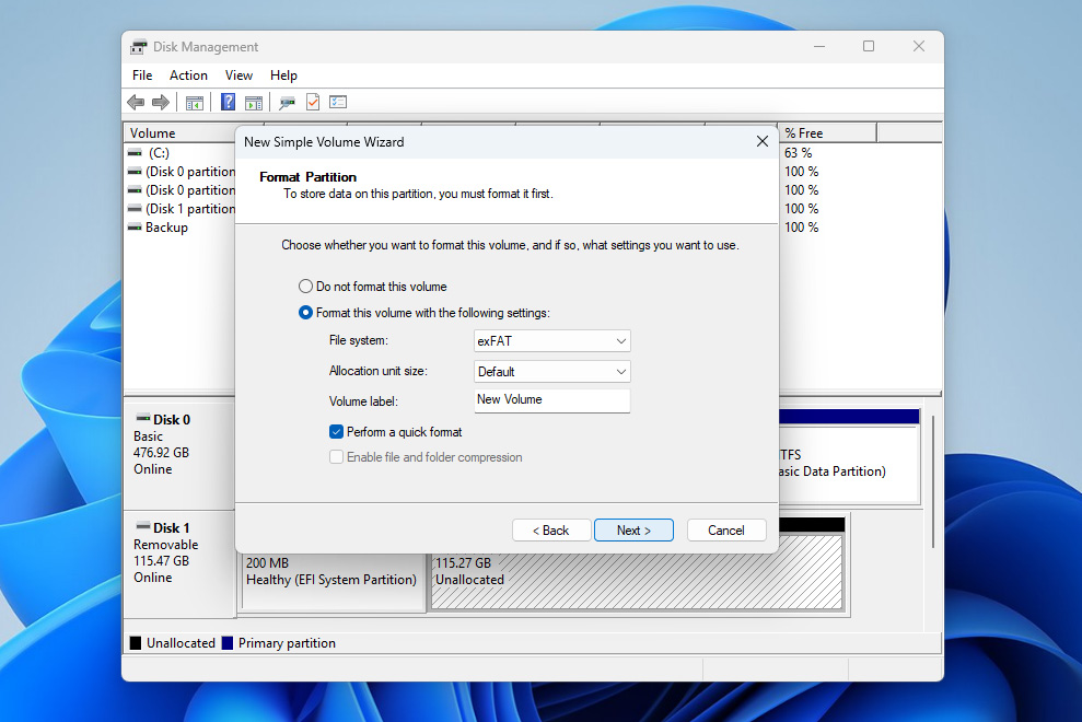 format new simple volume