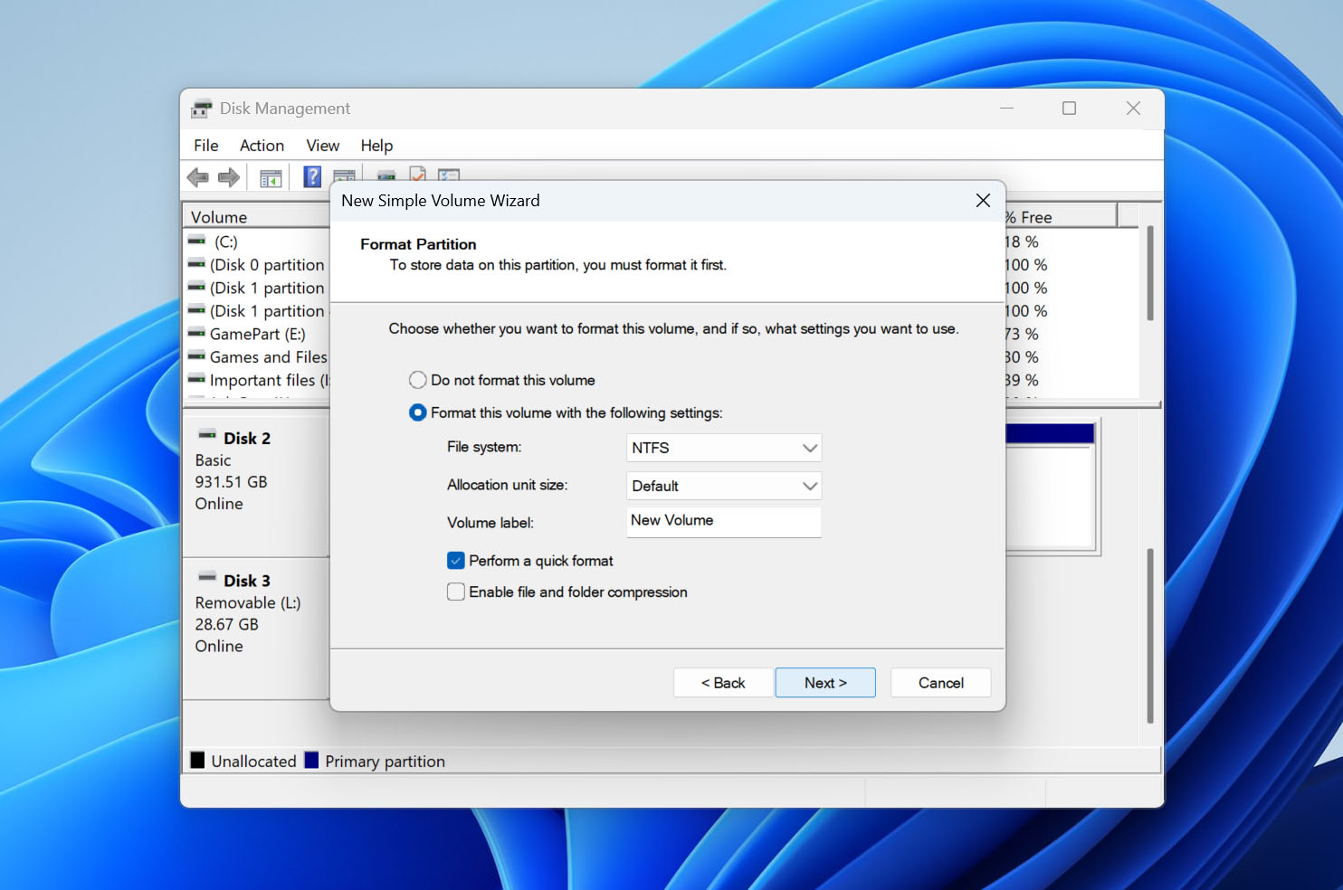 configure new simple volume