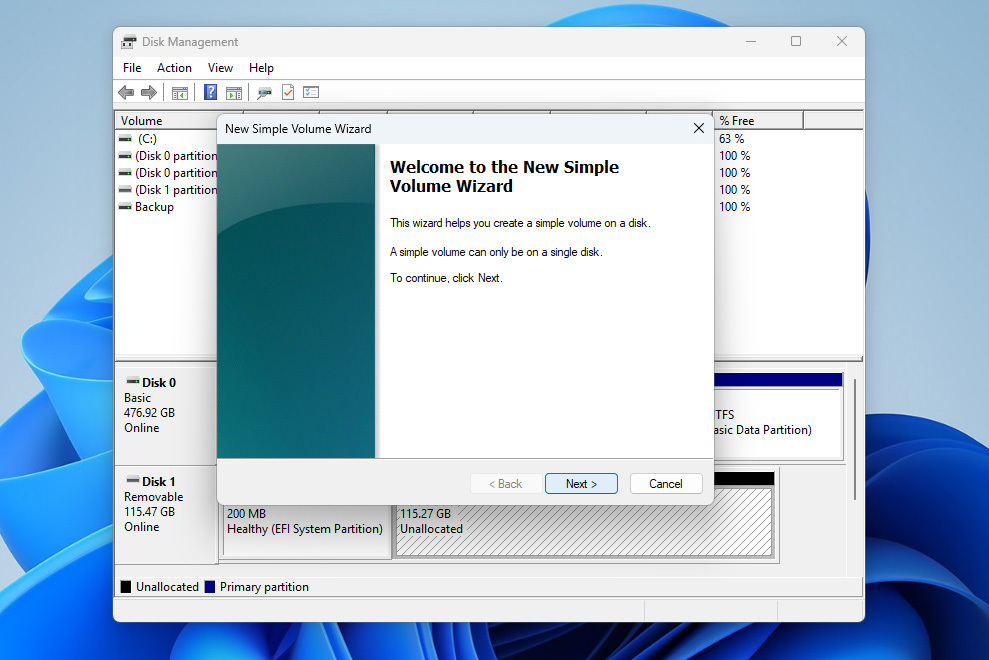 use new simple volume wizard