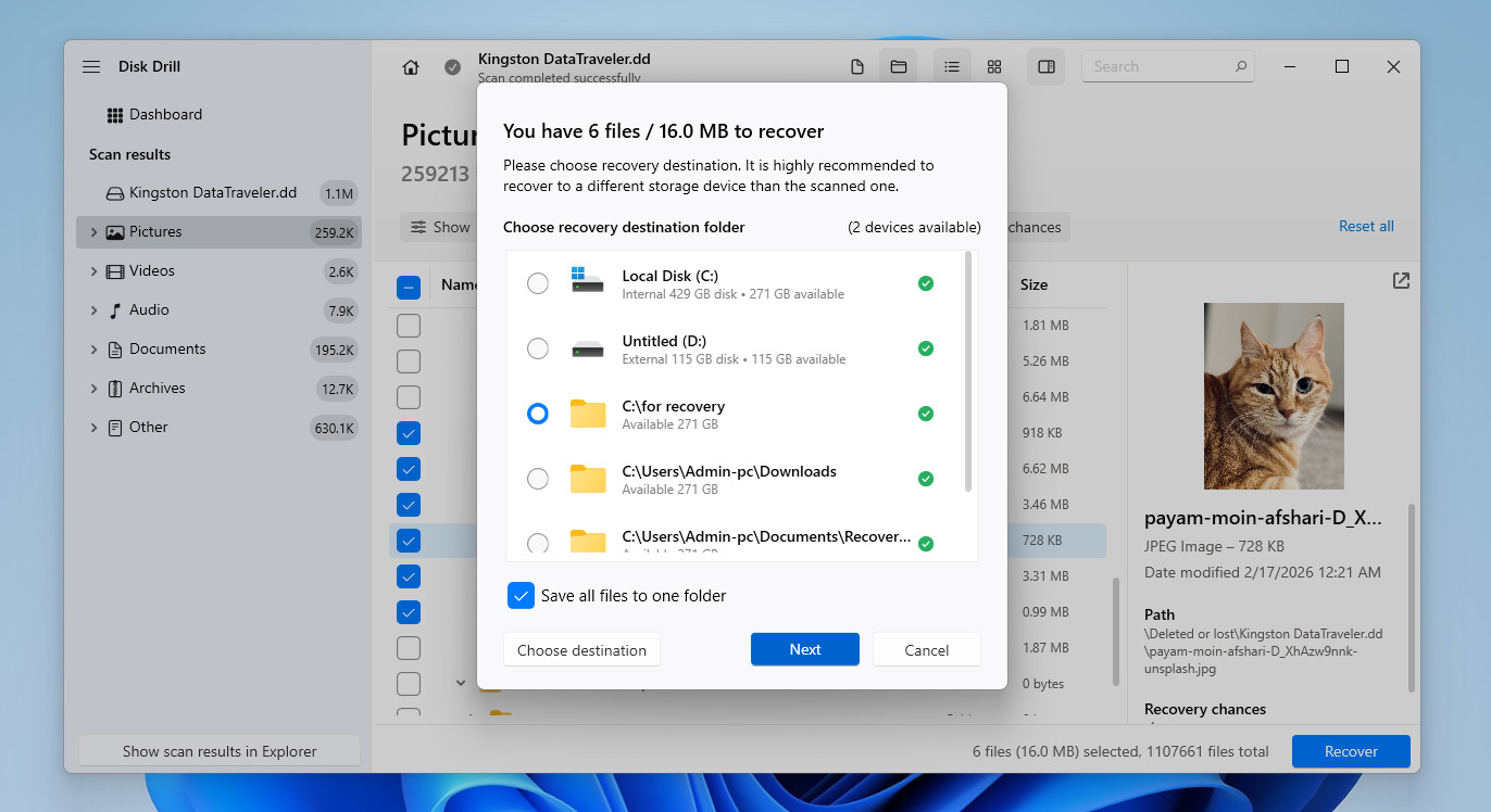 choose recovery location