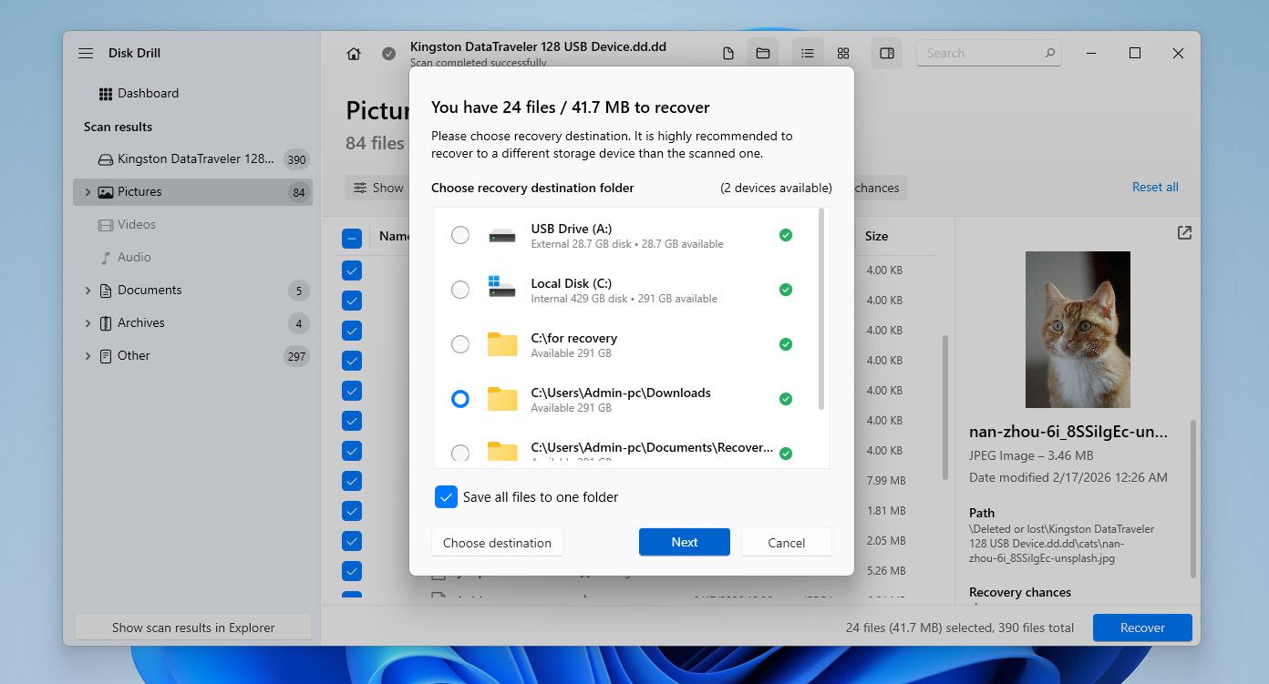 choose recovery destination