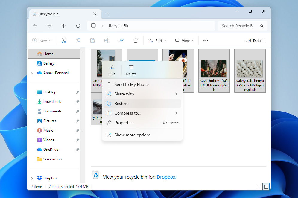restore photos from recycle bin