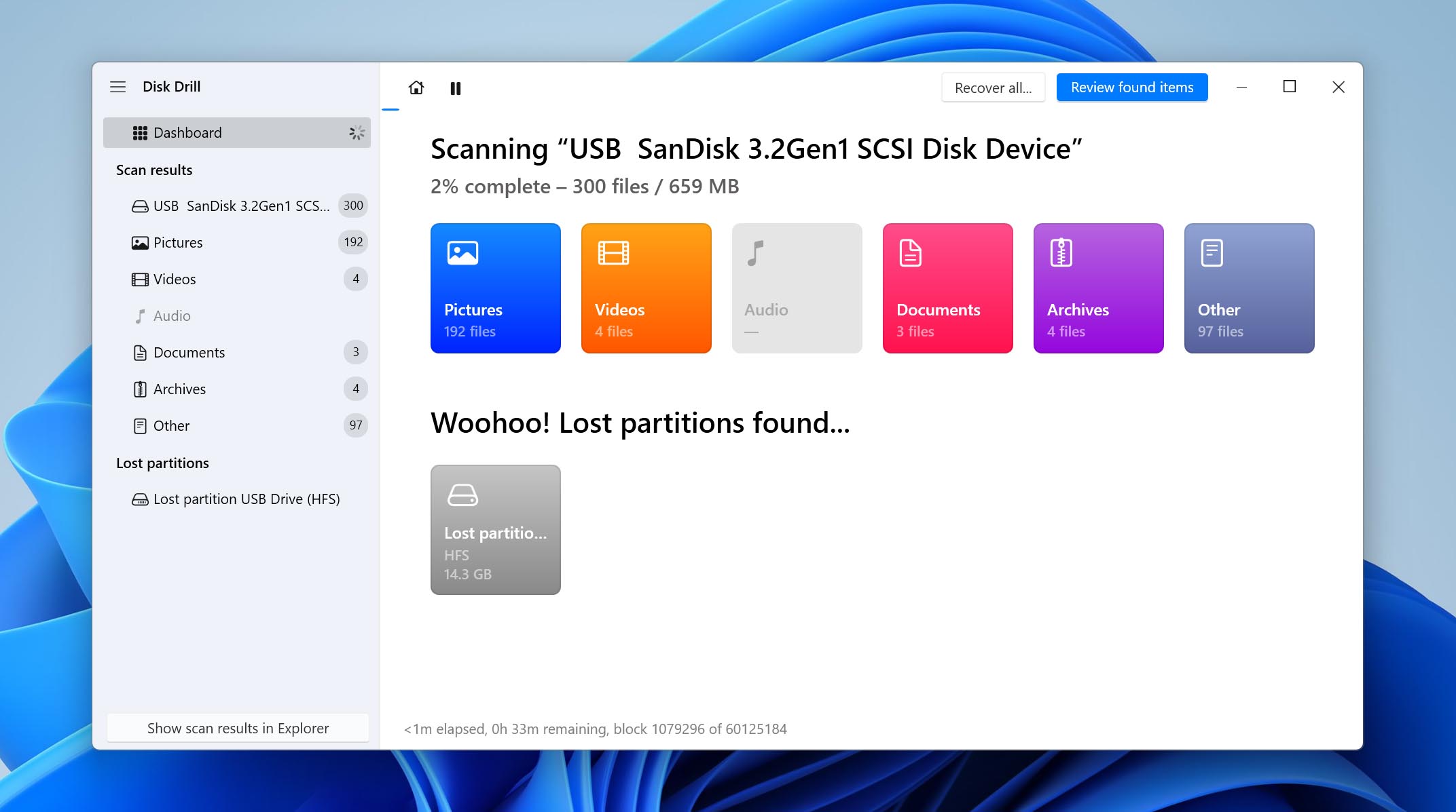disk drill scanning screen