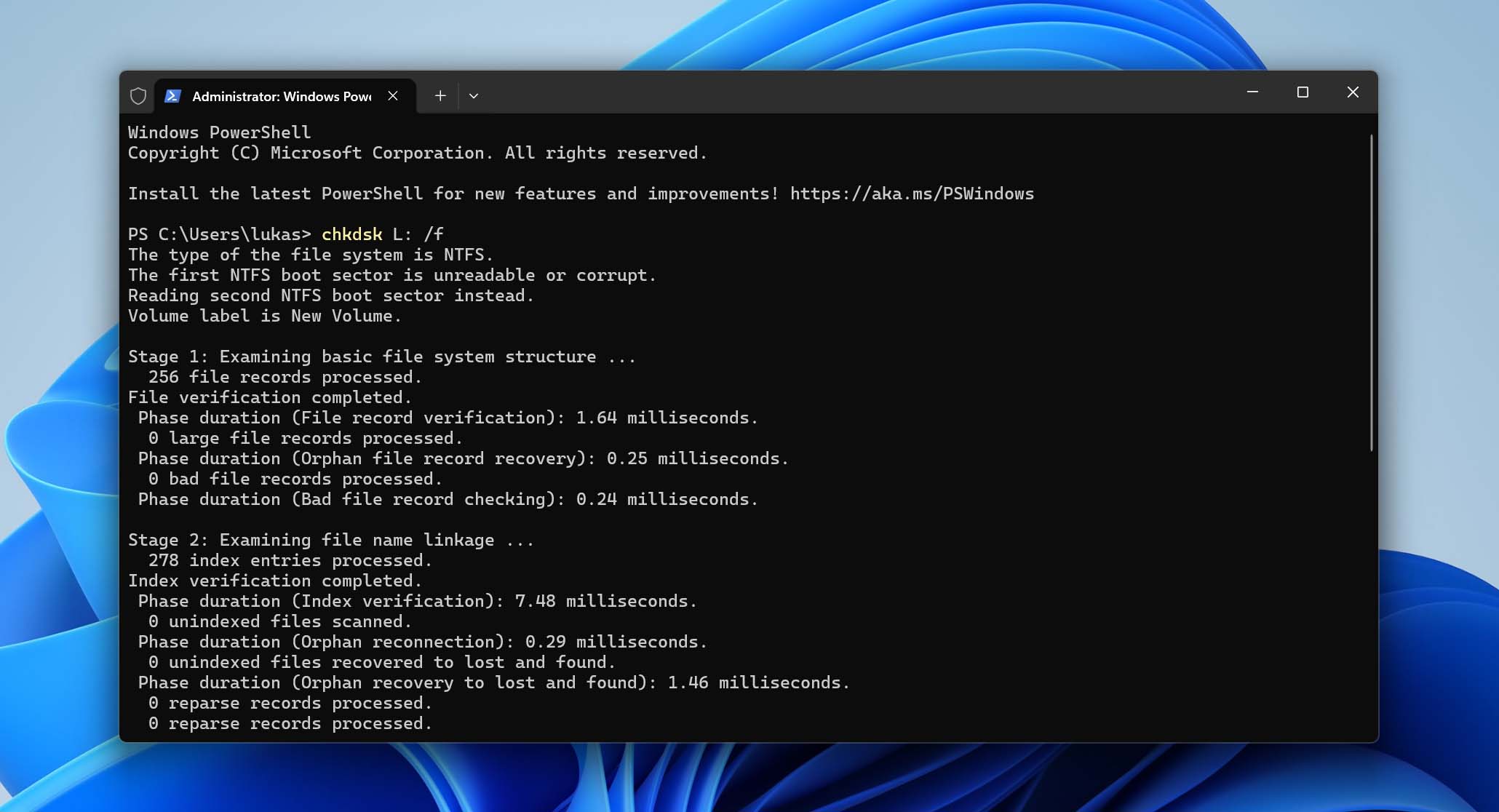 run chkdsk command