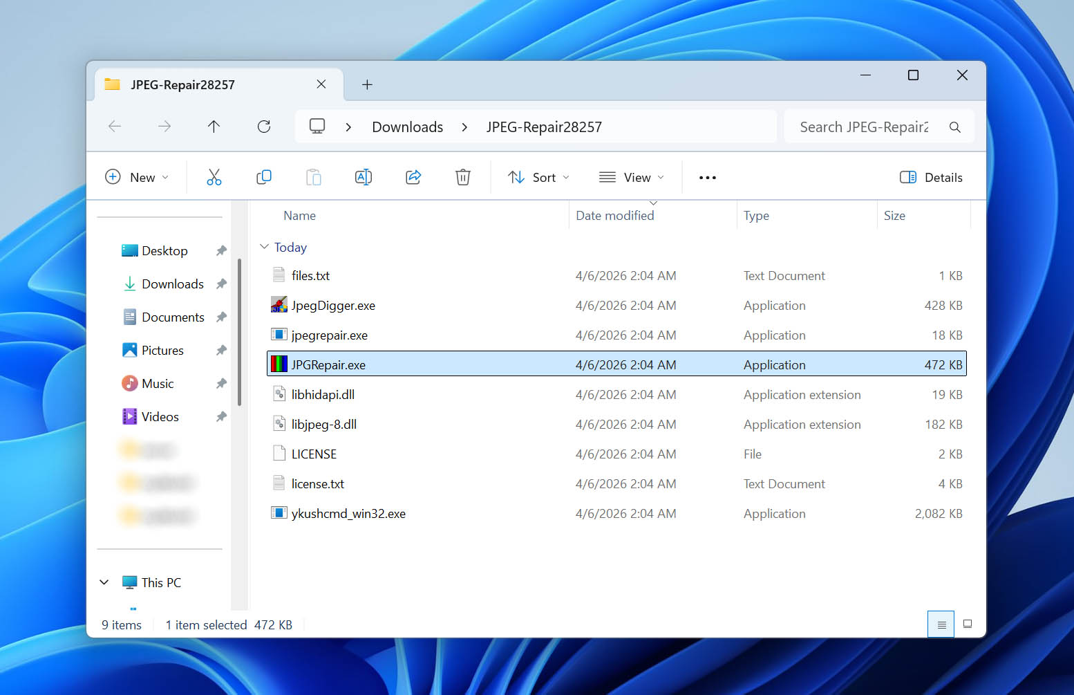 run jpgrepair program